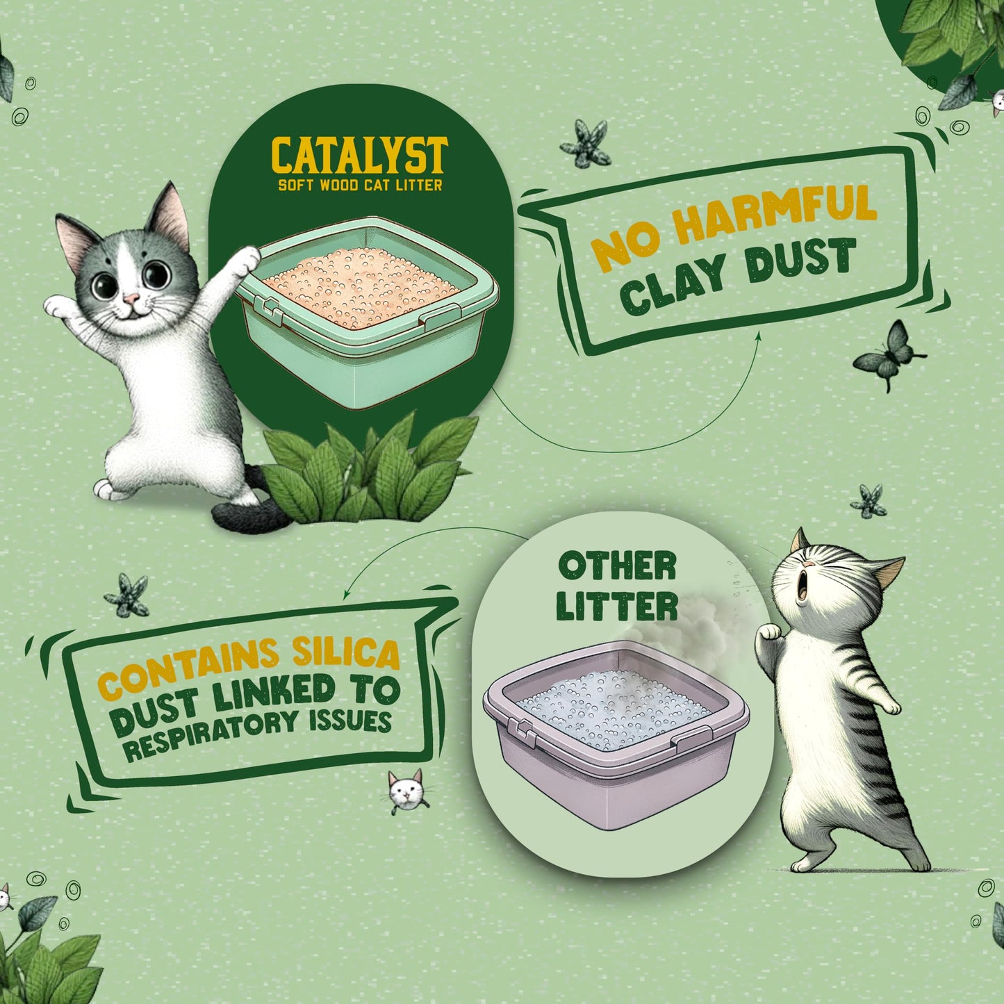 Catalyst Natural Soft Wood Cat Litter (2 Pack, 10lb Bags) - Superior Odor Control, Strong Clumping, Low Dust, and Biodegradable (10lb, Set of 2, Multi Cat)