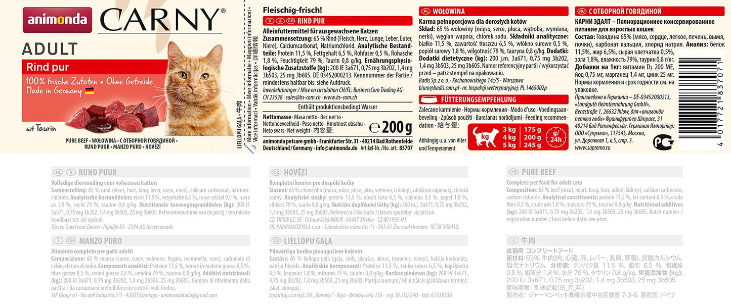 Carny Katzen Nassfutter Mix Herzhafte Variation (12 x 200g), Katzen Nassfutter ohne Getreide und Zucker für ausgewachsene Katzen von animonda mit frischen fleischlichen Zutaten