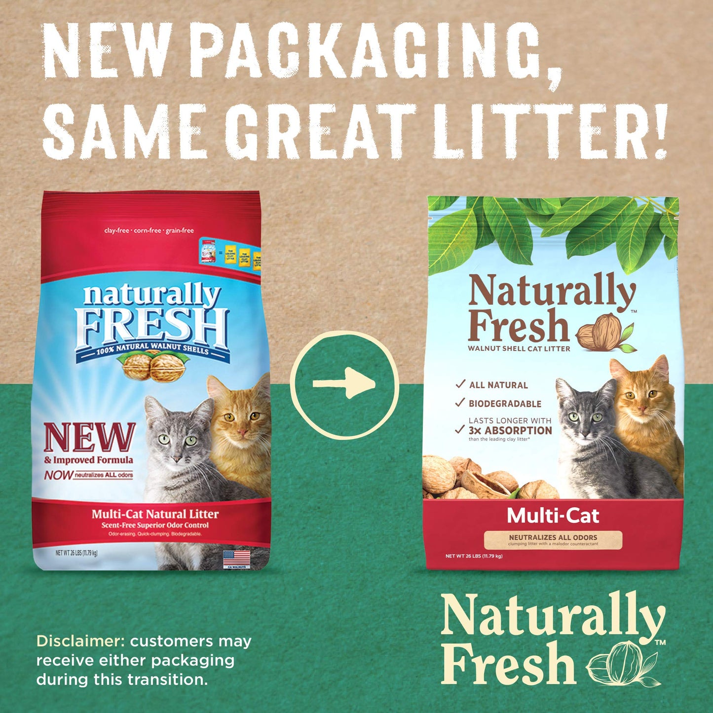 Naturally Fresh Cat Litter Made From Walnut Shells, Unscented, Multi-Cat, Upcycled, Low Dust, Sustainable, 26 Lbs