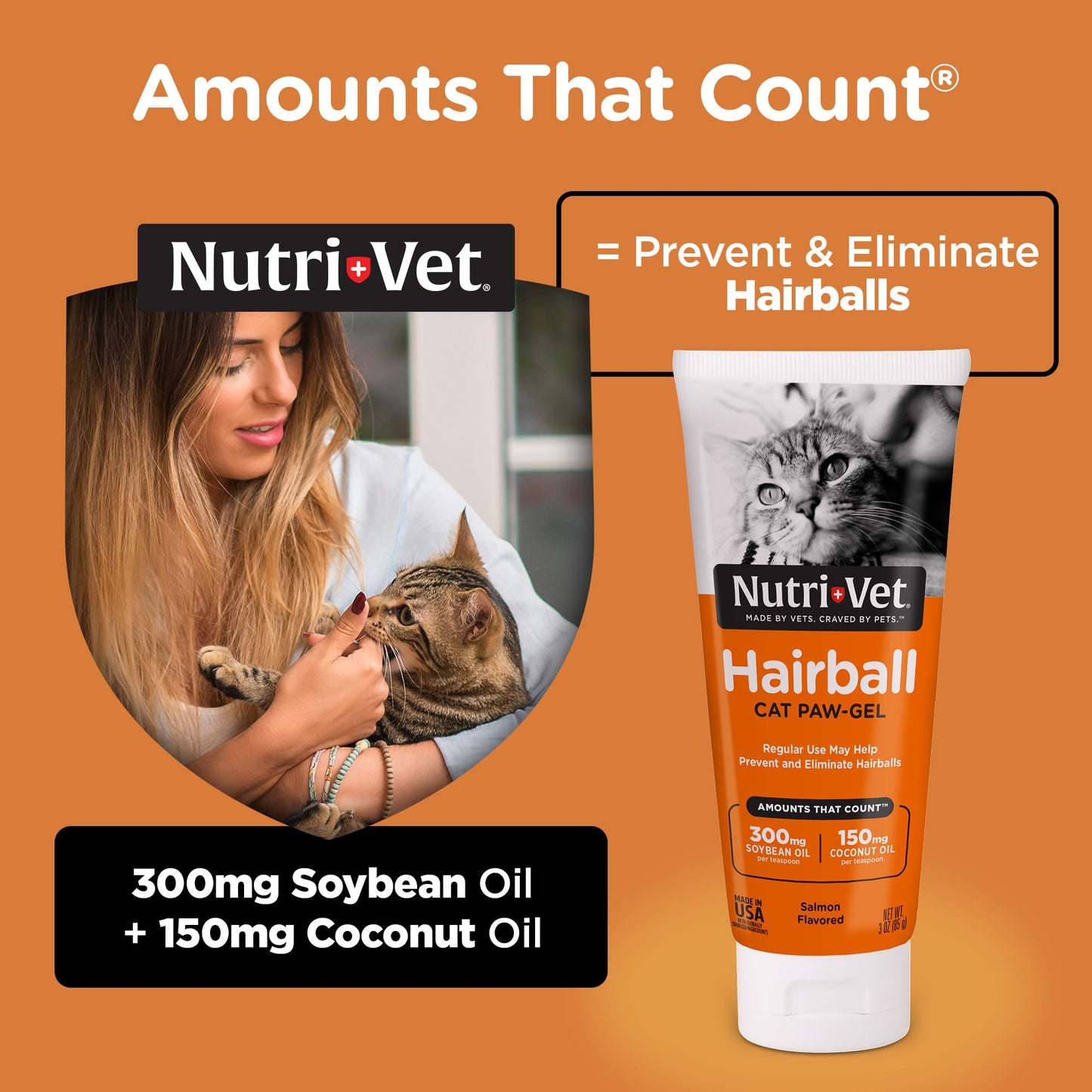 Nutri-Vet Hairball Paw Gel for Cats | Salmon Flavored Gel to Help Reduce and Eliminate Hairballs | 3 Ounces