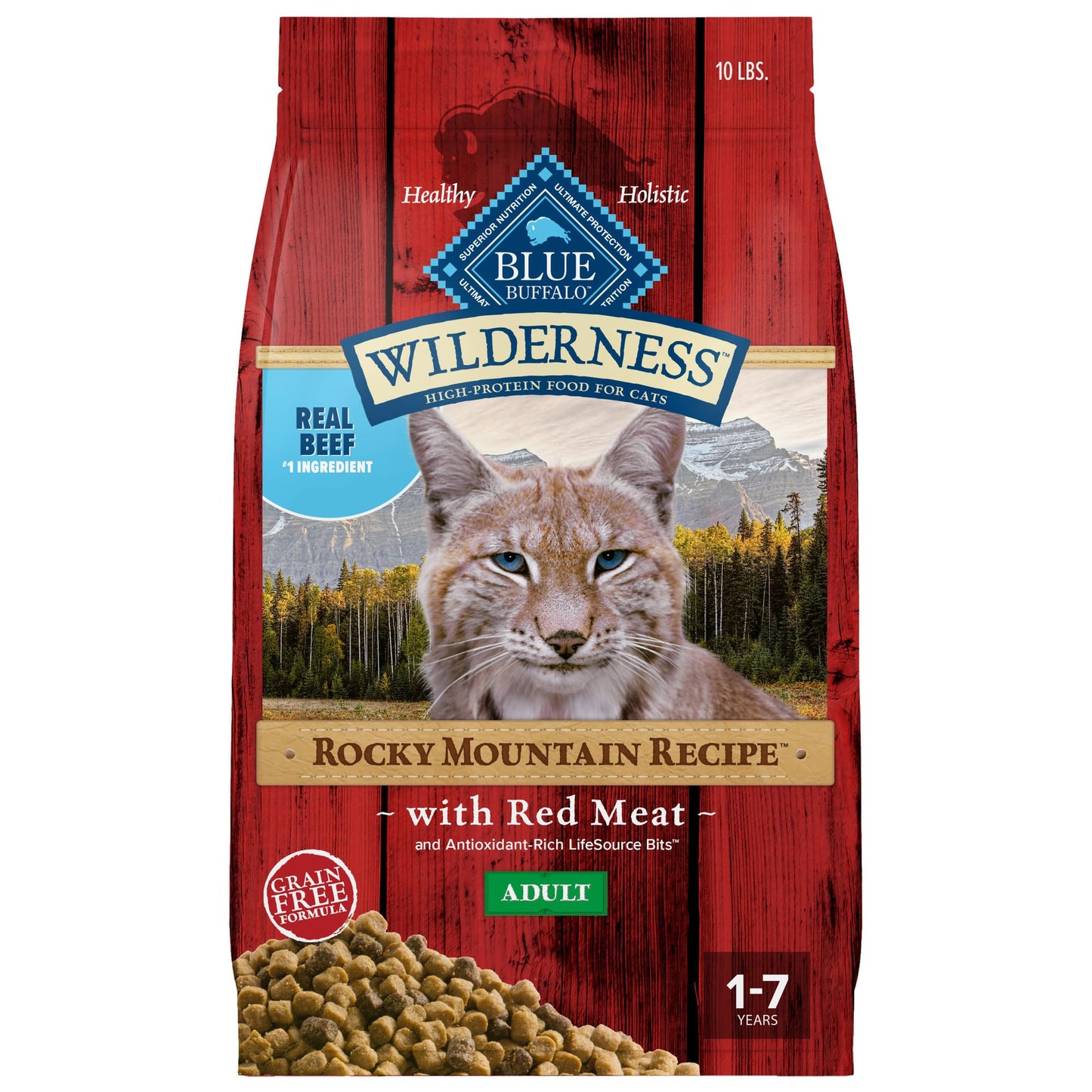 Blue Buffalo Wilderness Adult Dry Cat Food, Rocky Mountain Recipe, Chicken-Free & Grain-Free Recipe Made with Natural Ingredients, Red Meat, 10-lb Bag