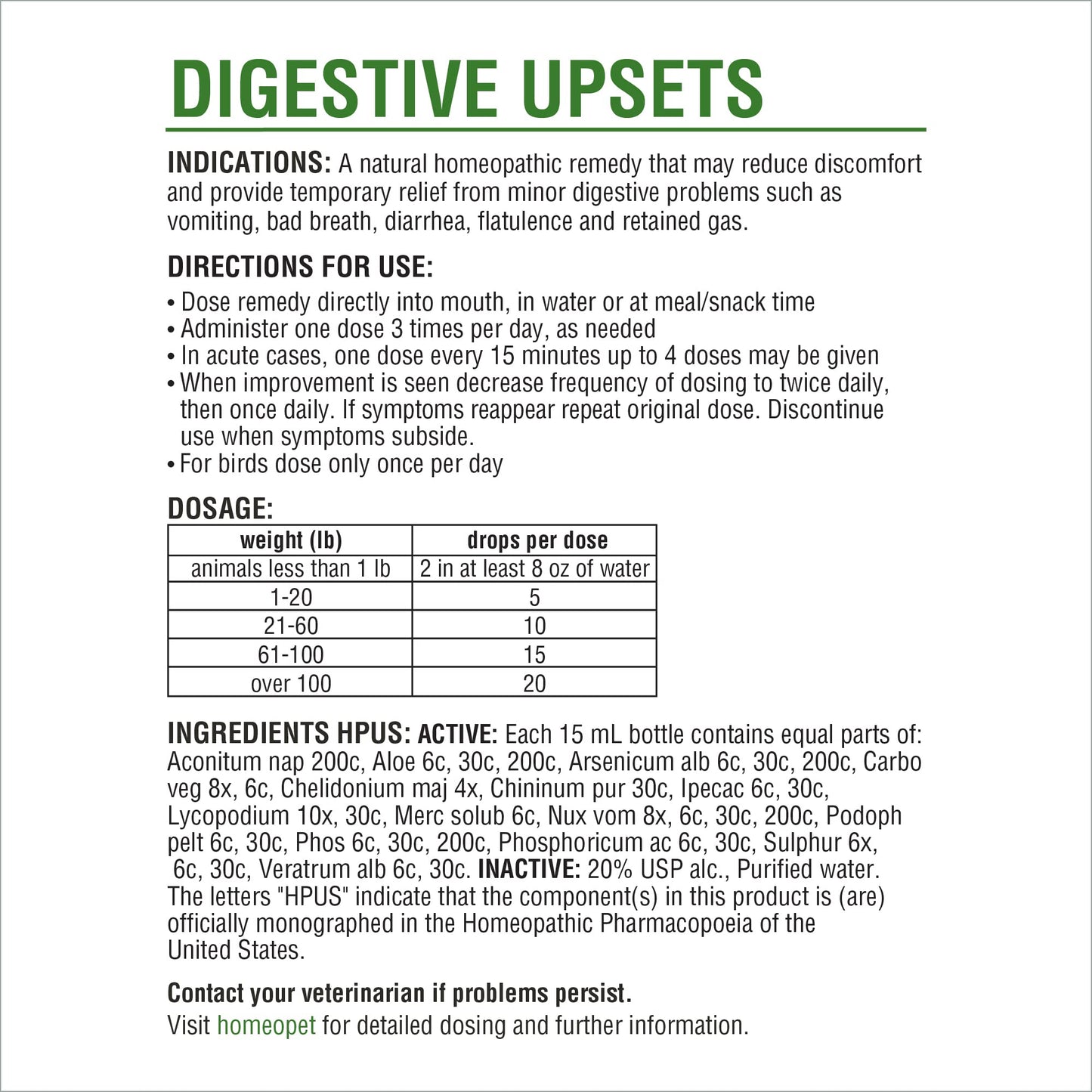 HomeoPet Digestive Upsets, Natural Pet Digestive Support, Digestive Supplement for Dogs, Cats, and Small Pets, 15 Milliliters