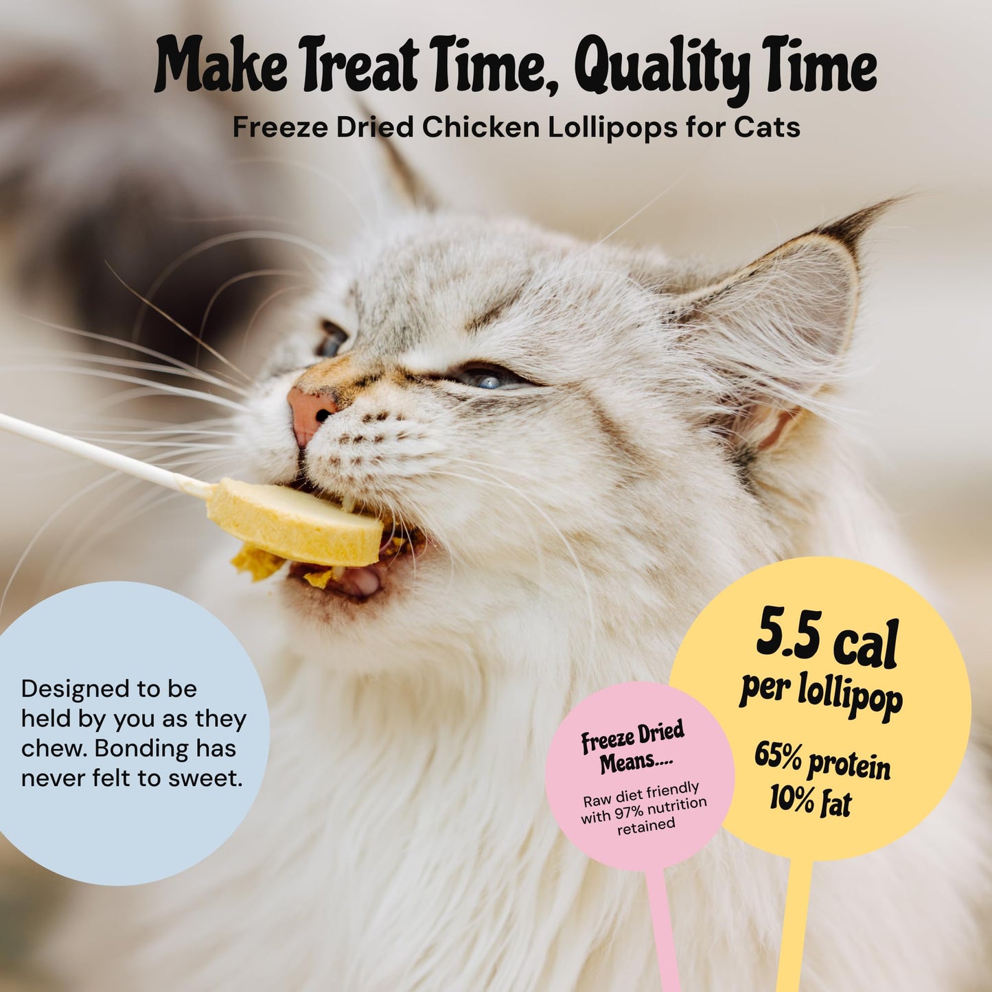 MalsiPree Lollipop Freeze Dried Chicken Cat Treats - Just 5.5 Cal Per Treat - Healthy Cat Treats - High Protein, Healthy & Nutrient Rich - Natural & Raw Diet Friendly (18 Pack)