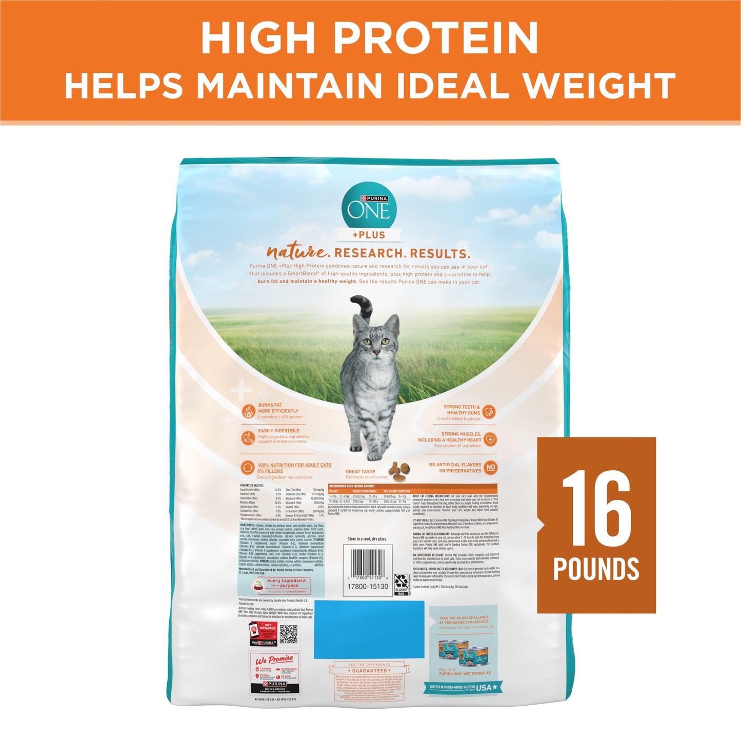 Purina ONE High Protein, Healthy Weight Plus Ideal Weight With Chicken Dry Cat Food Weight Control Formula - 16 lb. Bag