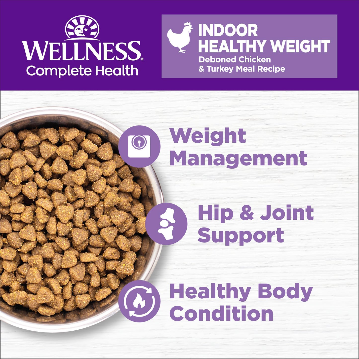 Wellness Natural Pet Food Complete Health Grain-Free Indoor Healthy Weight Chicken & turkey meal Recipe Dry Cat Food, 5.5 Pound Bag