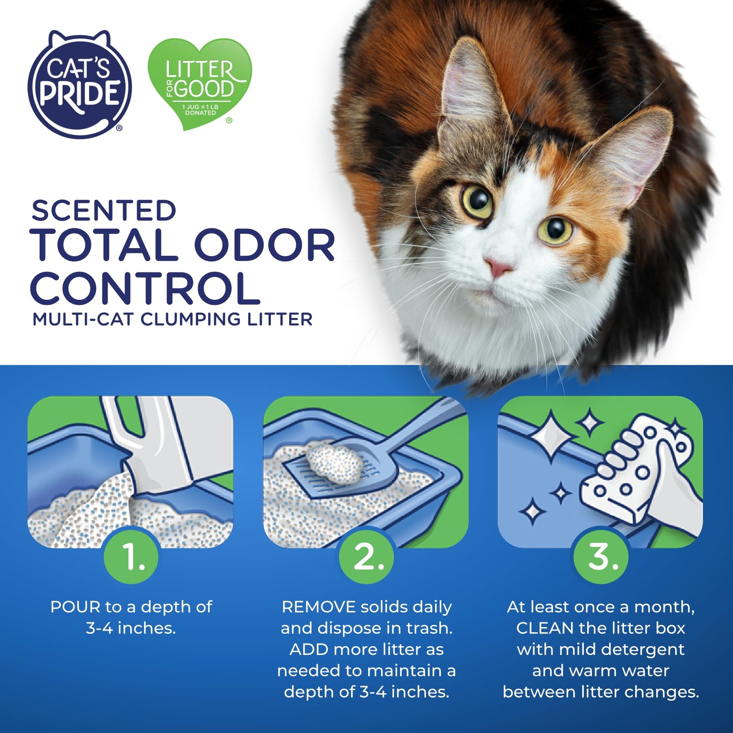 Cat's Pride Max Power: Total Odor Control - Up to 10 Days of Powerful Odor Control - Strong Clumping - 99% Dust Free - Multi-Cat Litter, Scented, 15 Pounds