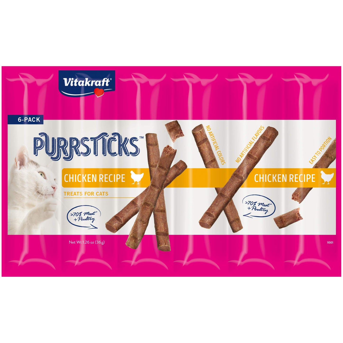 Vitakraft PurrSticks Meaty Cat Sticks - Chicken - Segmented and Breakable Meatstick - Deliciously Tender