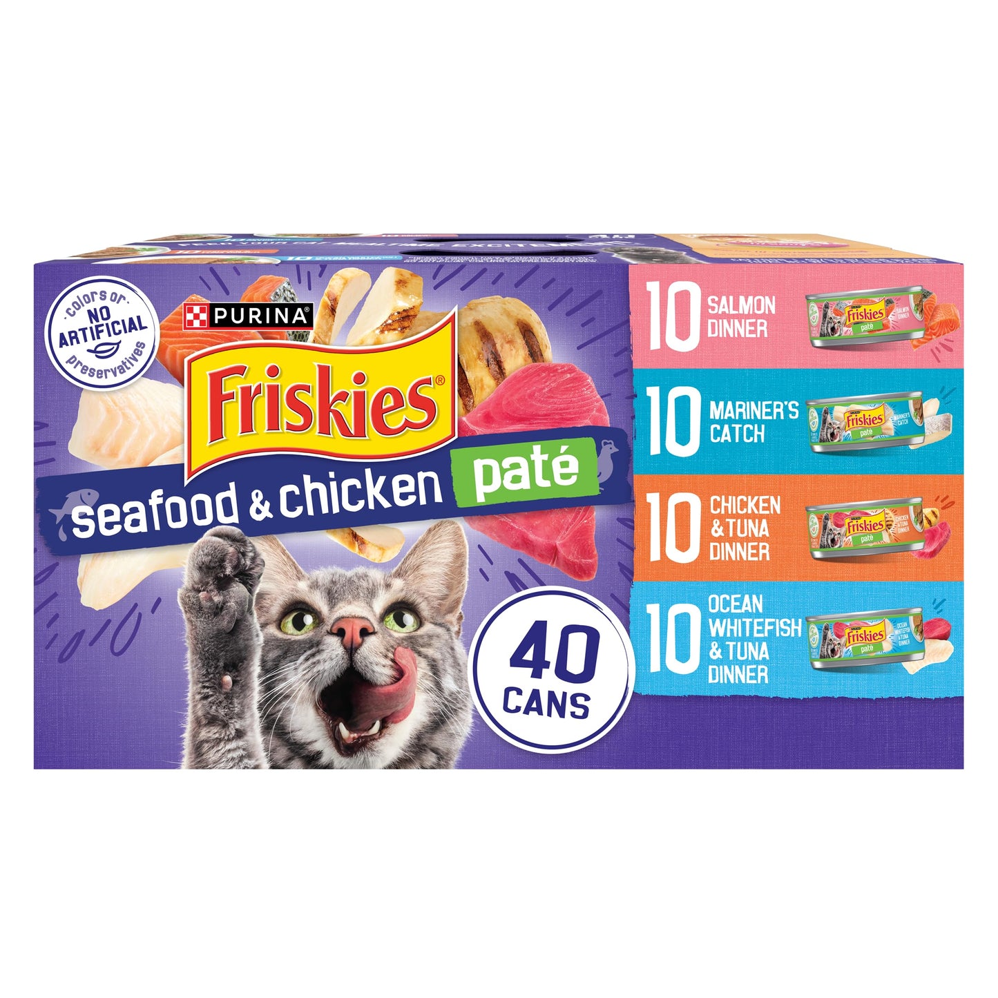 Purina Friskies Pate Wet Cat Food Variety Pack Seafood and Chicken Pate Favorites 40ct VP - (Pack of 40) 5.5 oz. Cans