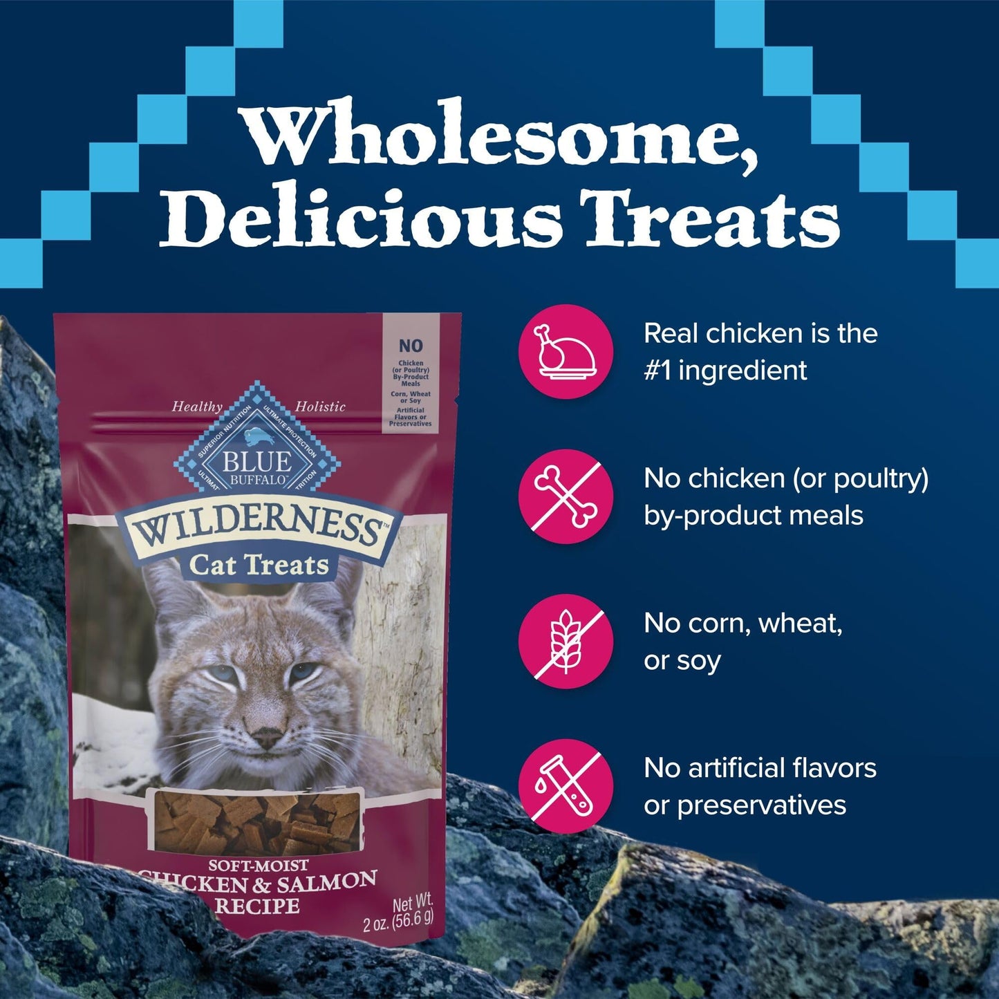 Blue Buffalo Wilderness Grain Free Soft-Moist Cat Treats, Chicken & Salmon 2-oz Bag