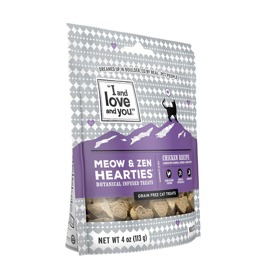 I and love and you Meow & Zen Hearties Cat Treats - Chicken- Grain Free, Omega 3 & 6, Prebiotics, Filler Free, 4oz Bag