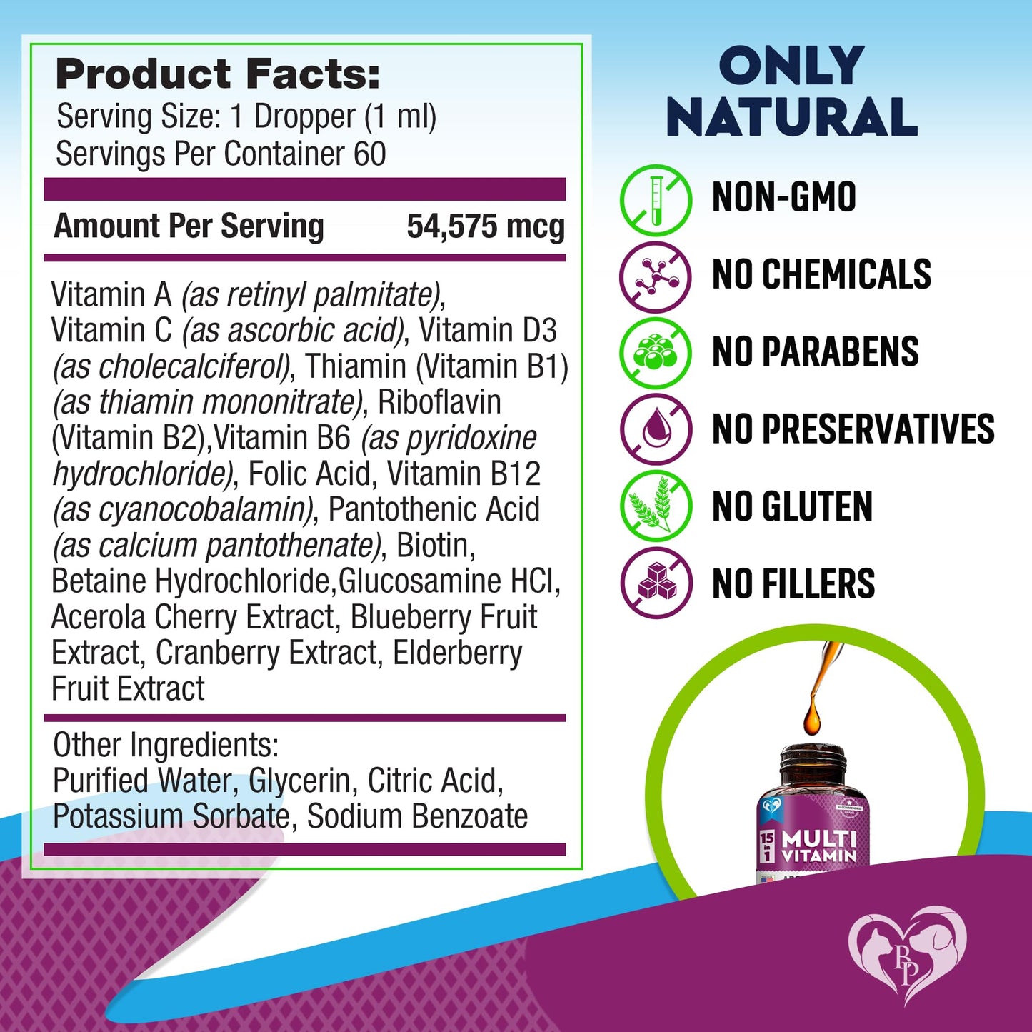 Cat & Dog Multivitamin Liquid with Glucosamine & Cranberry | 15 in 1 Health Supplements for Urinary Tract Kidney, Bladder, Hip & Joint, Skin & Coat | Natural UTI Medicine Made in USA (60 ml)