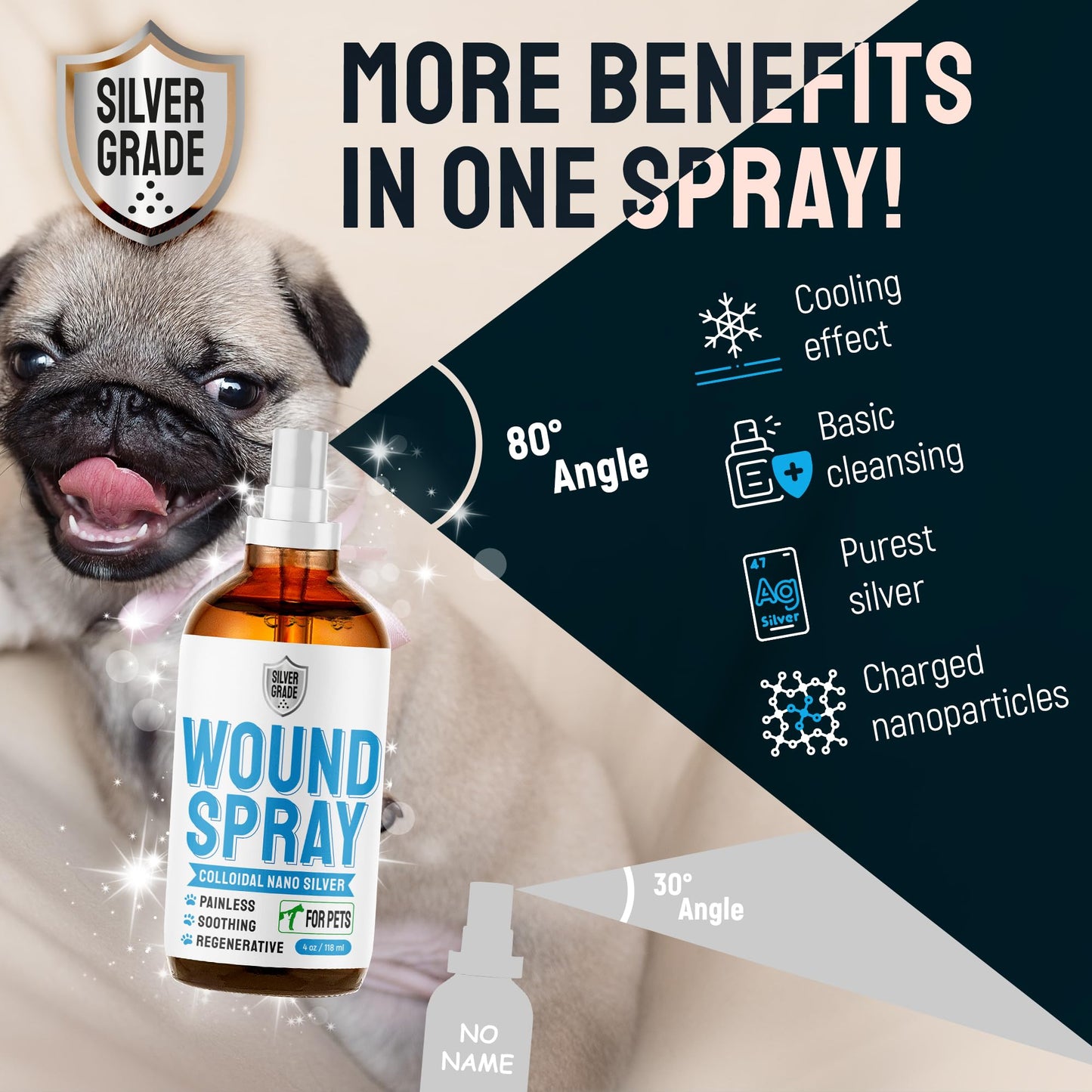 SILVER GRADE Wound Spray for Pets ● Colloidal Silver Wound and Skin Care for Dogs & Cats ● Helps with Rashes, Hot Spots, Itch, Scratching, Skin Irritation, Bites & Burns ● Safe if Licked (4 oz)