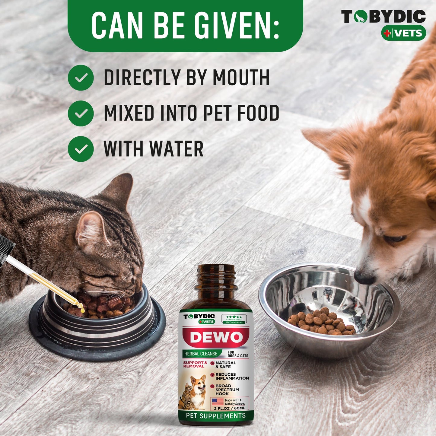 Tobydic Cats & Dogs Natural Broad Spectrum Intestinal Defense Treatment & Digestive Liquid Herbal Medicine - Medication Helps Remove Toxins & Parasites - Supplement Drops Made in USA