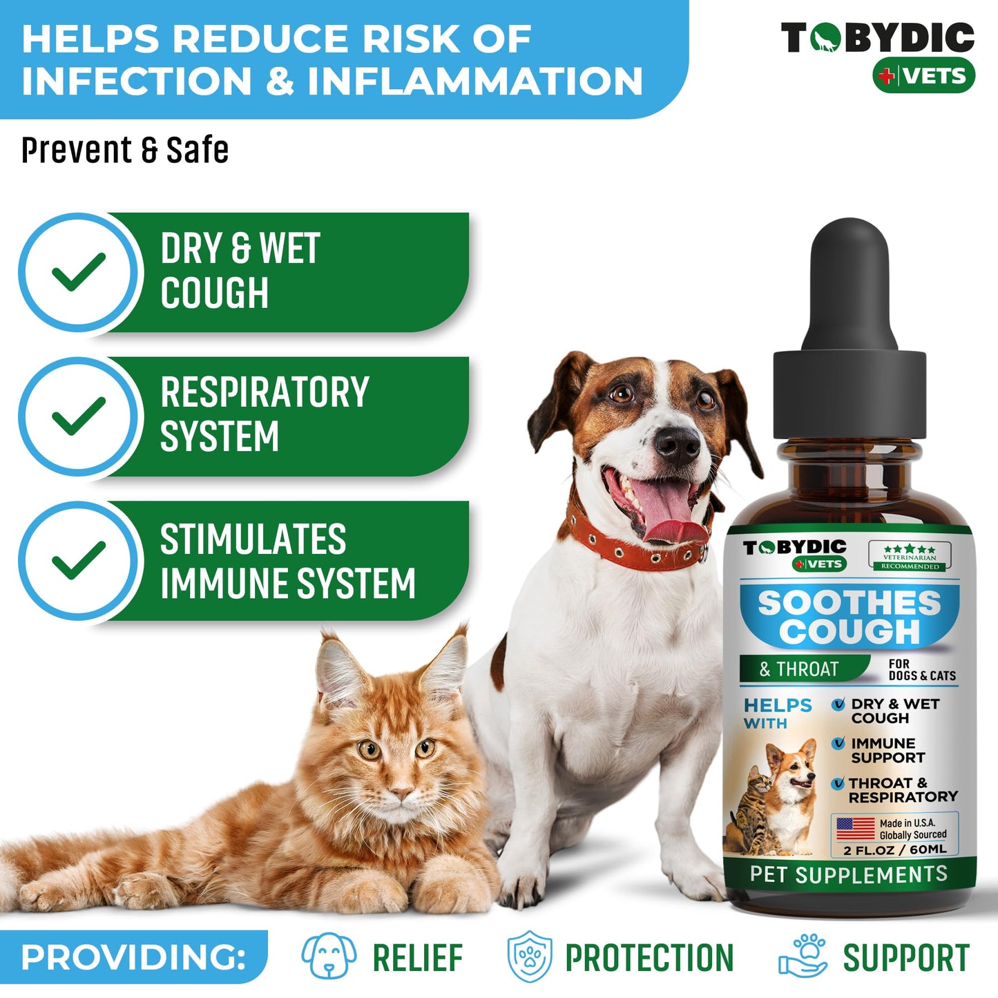 Tobydic Dry & Wet Cough Natural Medicine & Relief for Dogs and Cats - Herbal Treatment Support Helps to Soothe Throat & Respiratory Trachea Comfort Supplement for Pets - Made in USA