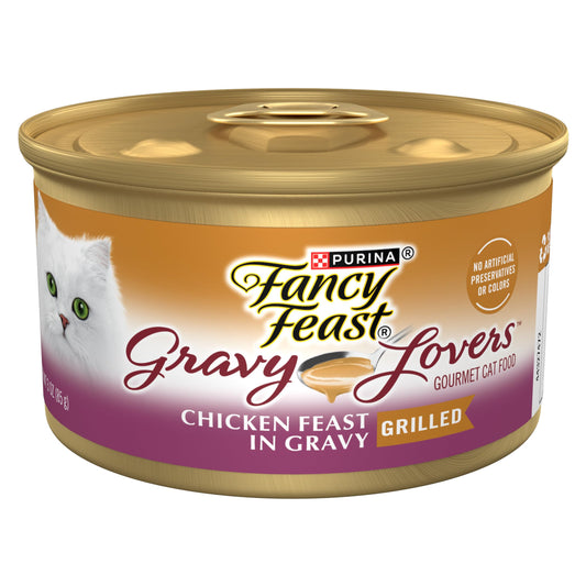 Purina Fancy Feast Gravy Lovers Chicken Feast in Gravy Grilled Gourmet Cat Food in Wet Cat Food Gravy - (Pack of 24) 3 oz. Cans