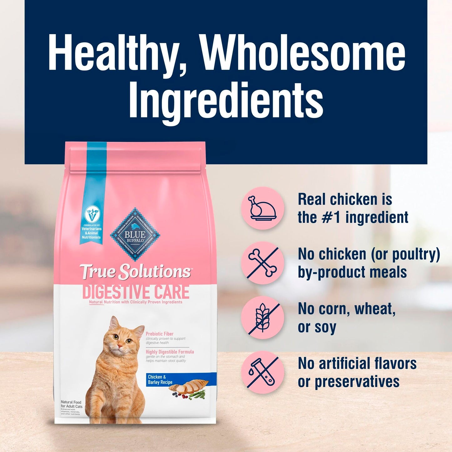 Blue Buffalo True Solutions Digestive Care Natural Dry Cat Food for Adult Cats, Chicken, 11-lb. Bag