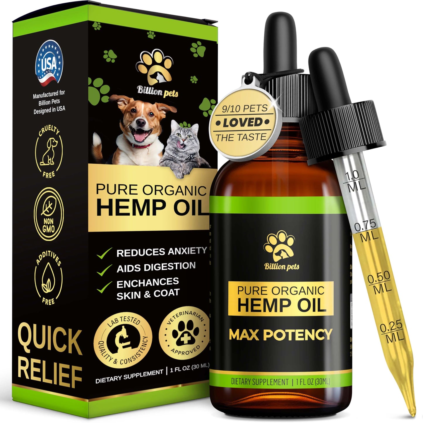 Billion Pets - Hemp Oil for Dogs and Cats - Helps with Anxiety, Pain, Stress, Sleep, Arthritis, Seizures Relief - Hip and Joint Support - Calming Drops Treats