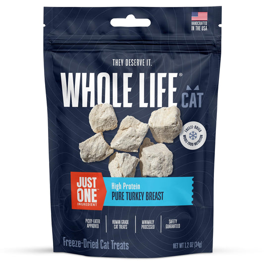 Whole Life Pet Just One Turkey Freeze Dried Cat Treats - Human Grade Cat Food Toppers, High Protein Cat Snacks, Cat Toppers for Food, USA Made Natural Cat Treats - 1.2 oz (Pack of 1)