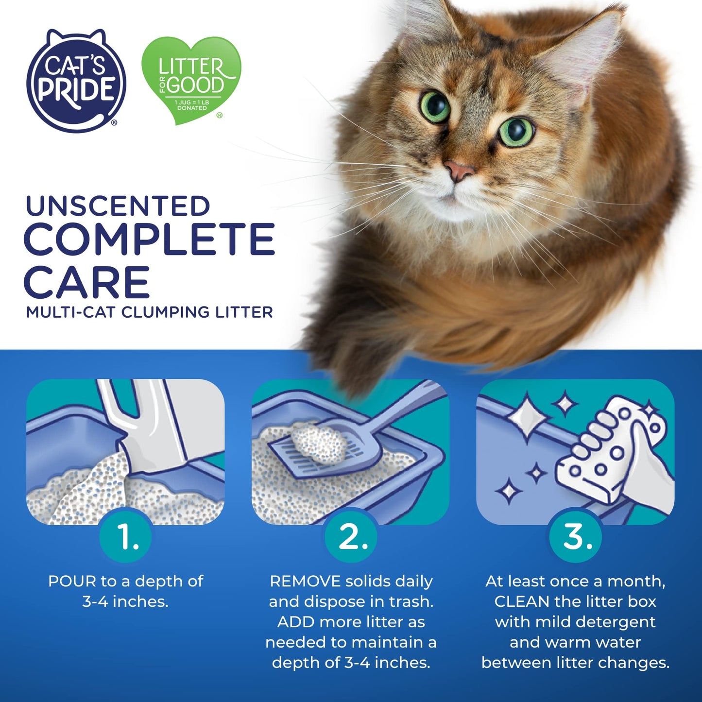 Cat's Pride Premium Lightweight Clumping Litter: Complete Care - Up to 10 Days of Powerful Odor Control - Hypoallergenic - Multi-Cat, Unscented, 10 Pounds