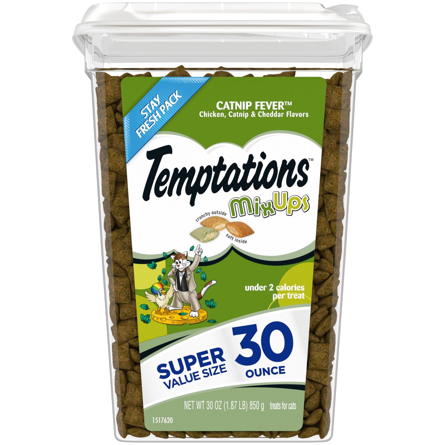 Temptations MixUps Catnip Fever Flavor Crunchy and Soft Cat Treats, 30 oz. Tub