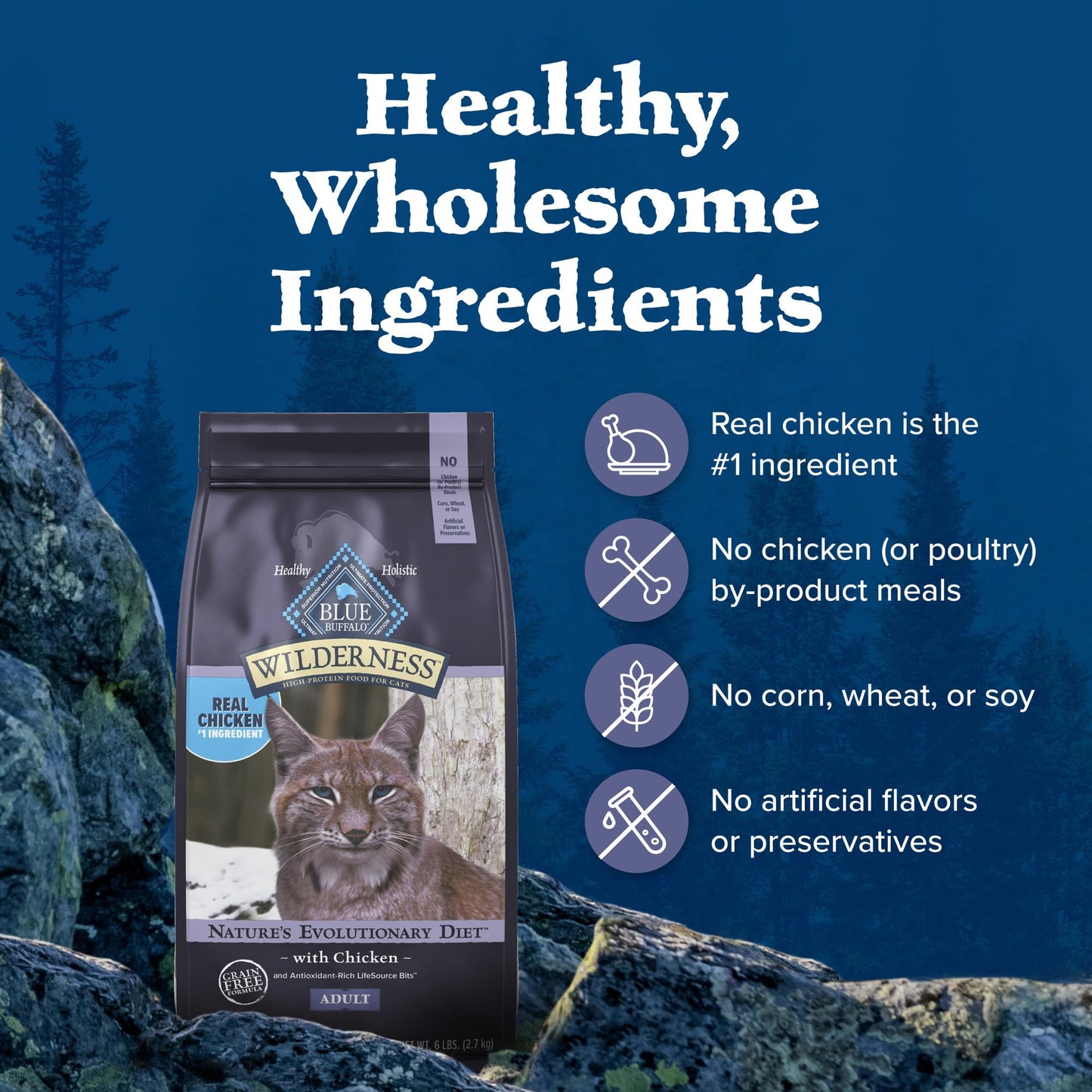 Blue Buffalo Wilderness Nature's Evolutionary Diet High-Protein, Grain-Free Natural Dry Food for Adult Cats, Chicken, 9.5-lb Bag