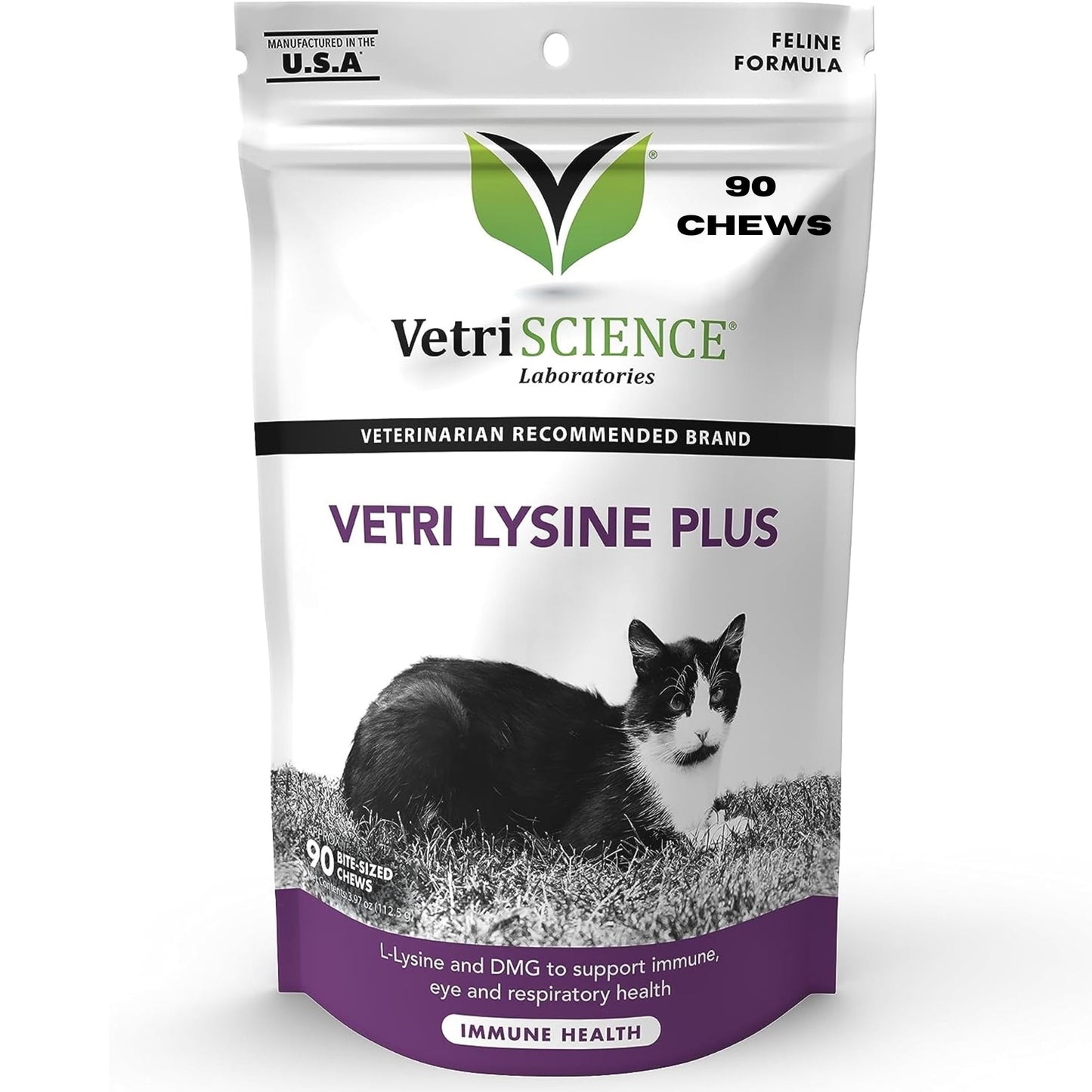 VetriScience Vetri Lysine Plus for Cats, 90 Chicken Flavored Chews - Immune and Respiratory Support Supplement for Cats