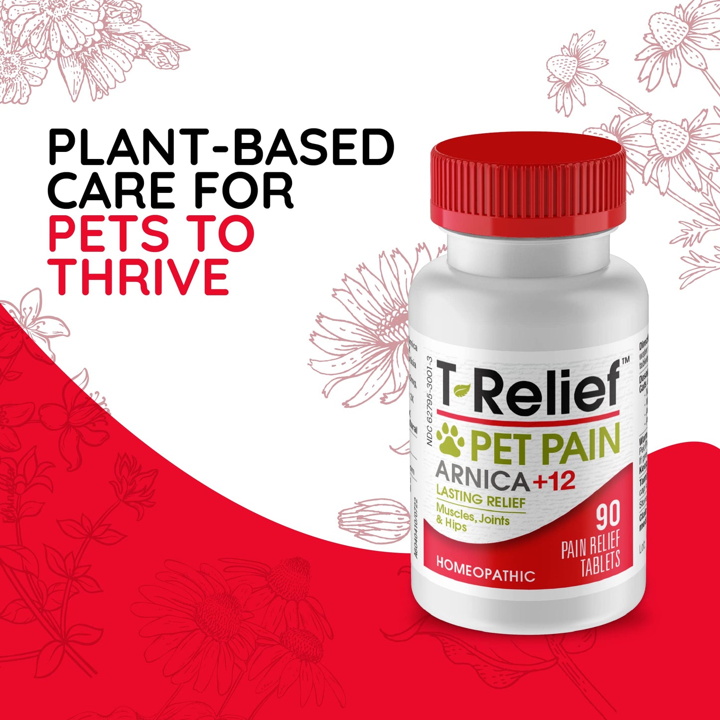 T-Relief Pet Pain Relief Arnica +12 Powerful Natural Medicines Help Ease Muscle Joint & Hip Pain Soreness Stiffness & Injuries Max Fast-Acting Soother for Dogs & Cats - 90 Tablets