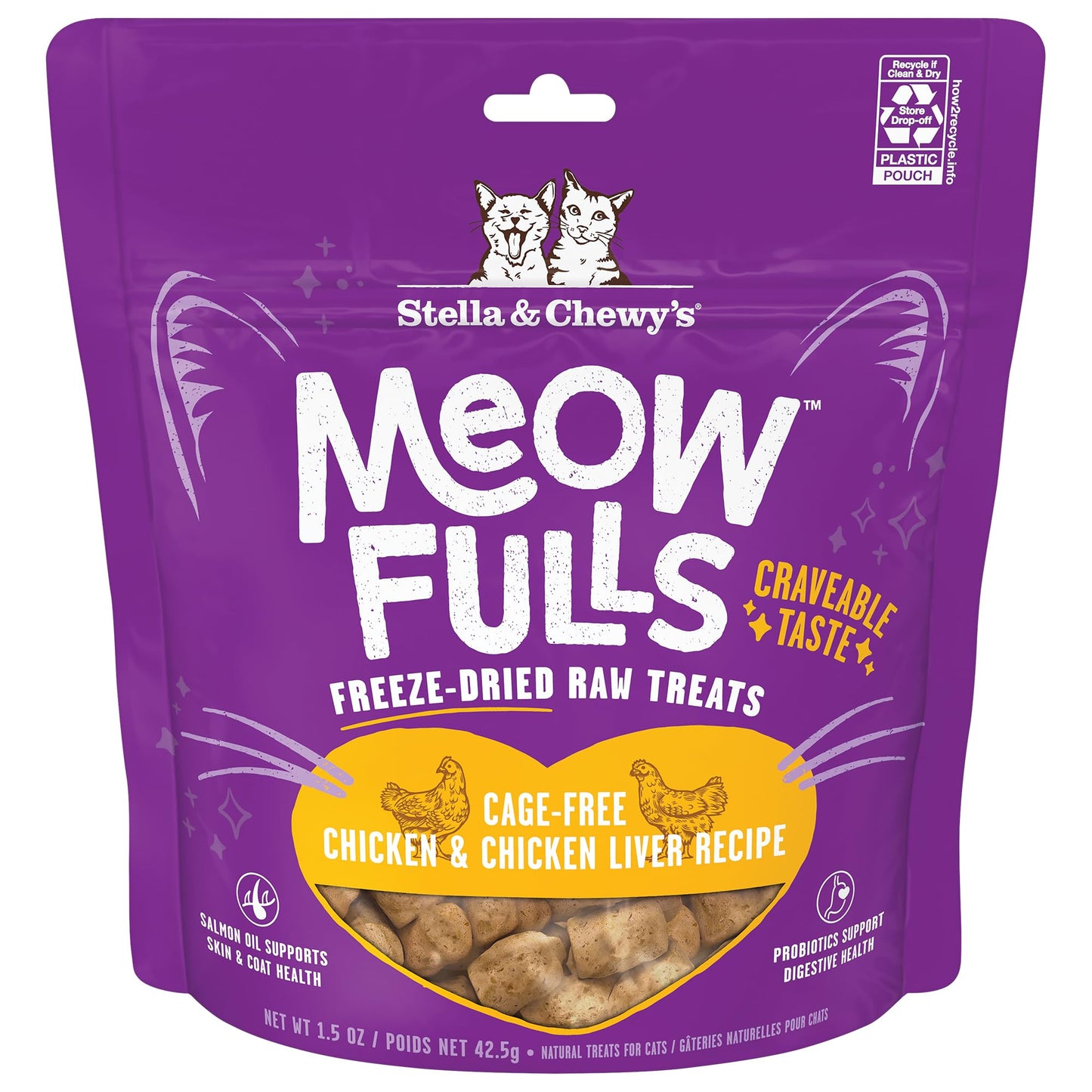 Stella & Chewy's Meowfulls Freeze Dried Cat Treats Chicken & Chicken Liver Recipe, 1.5 oz Bag