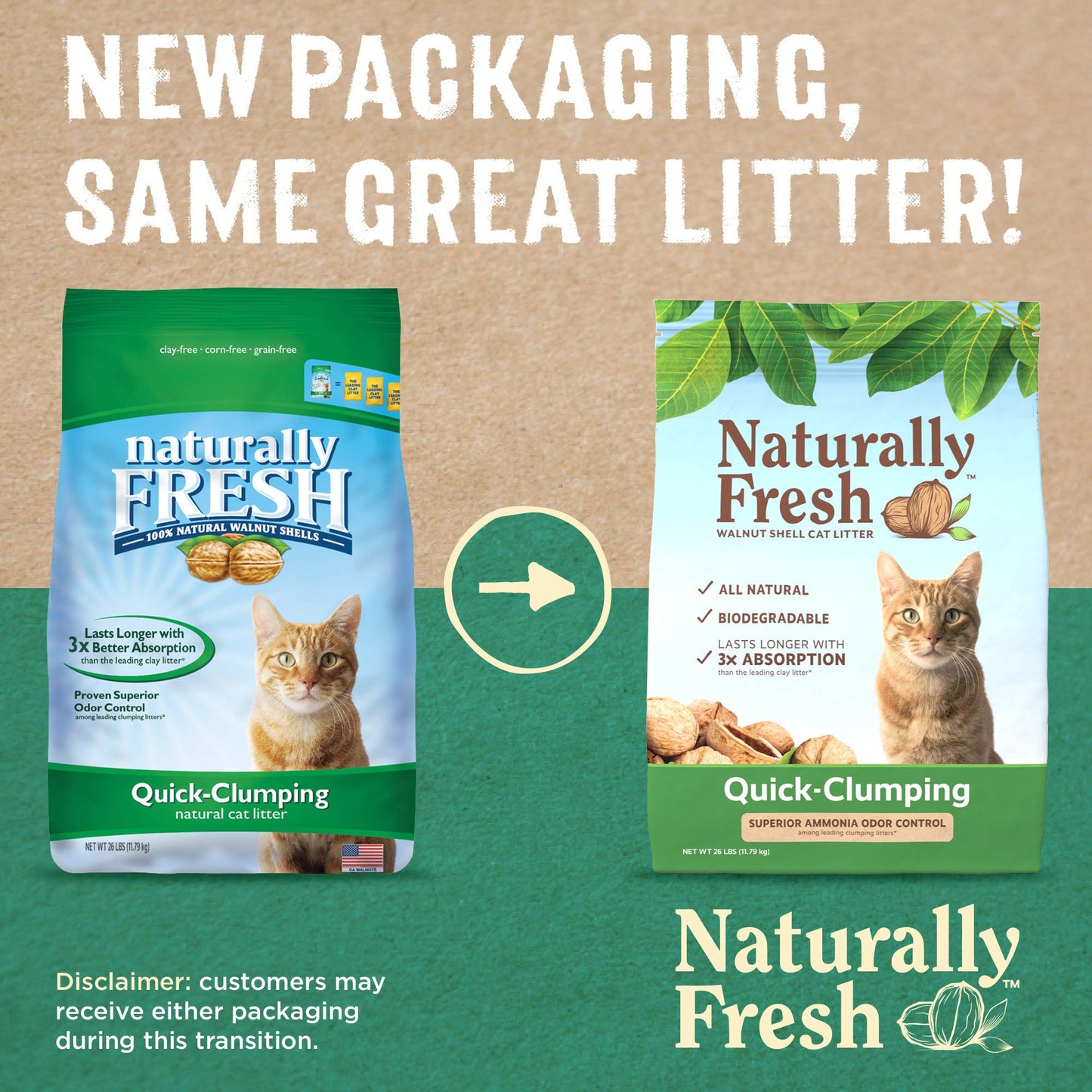 Naturally Fresh Cat Litter Made From Walnut Shells, 1-2 Cats, Unscented, Upcycled, Easy Scooping, Sustainable, 26 Lbs