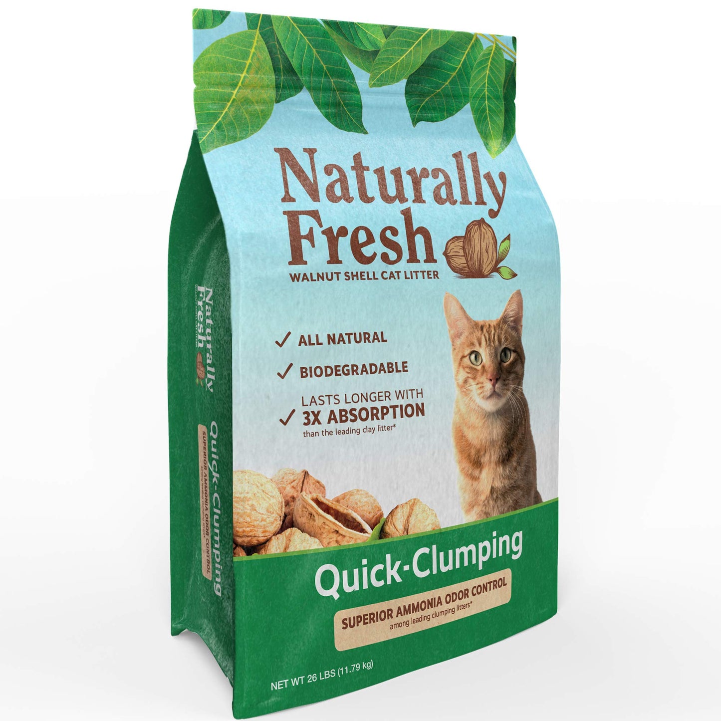 Naturally Fresh Cat Litter Made From Walnut Shells, 1-2 Cats, Unscented, Upcycled, Easy Scooping, Sustainable, 26 Lbs