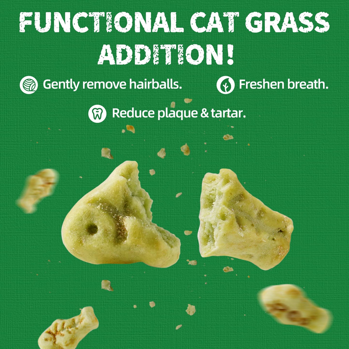 Just Try 13.4 OZ Cat Treats, Cat Grass Treats, Natural Salmon Flavor Healthy Cat Snacks, Training Biscuits Treats for Cats, Catnip for Cats, Dental and Hairball Control Treats