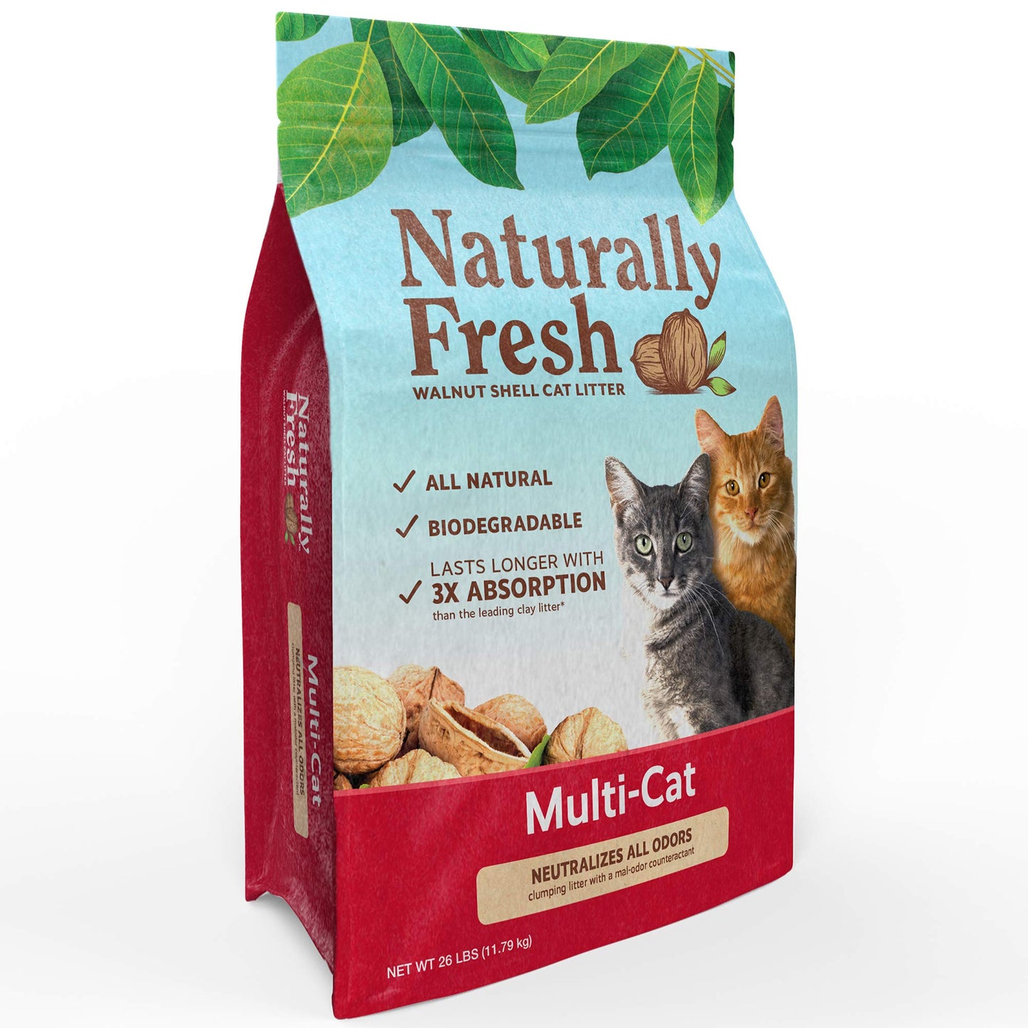 Naturally Fresh Cat Litter Made From Walnut Shells, Unscented, Multi-Cat, Upcycled, Low Dust, Sustainable, 26 Lbs