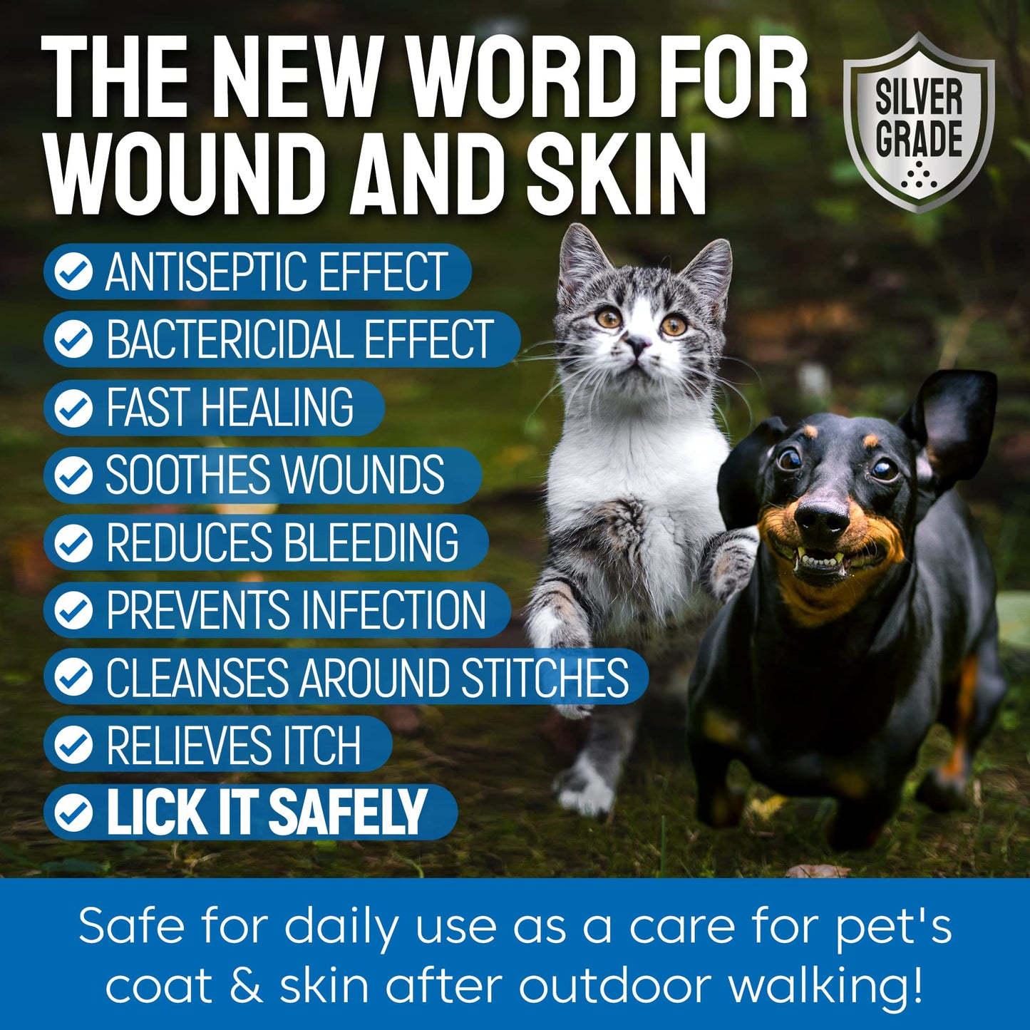 SILVER GRADE Wound Spray for Pets ● Colloidal Silver Wound and Skin Care for Dogs & Cats ● Helps with Rashes, Hot Spots, Itch, Scratching, Skin Irritation, Bites & Burns ● Safe if Licked (4 oz)