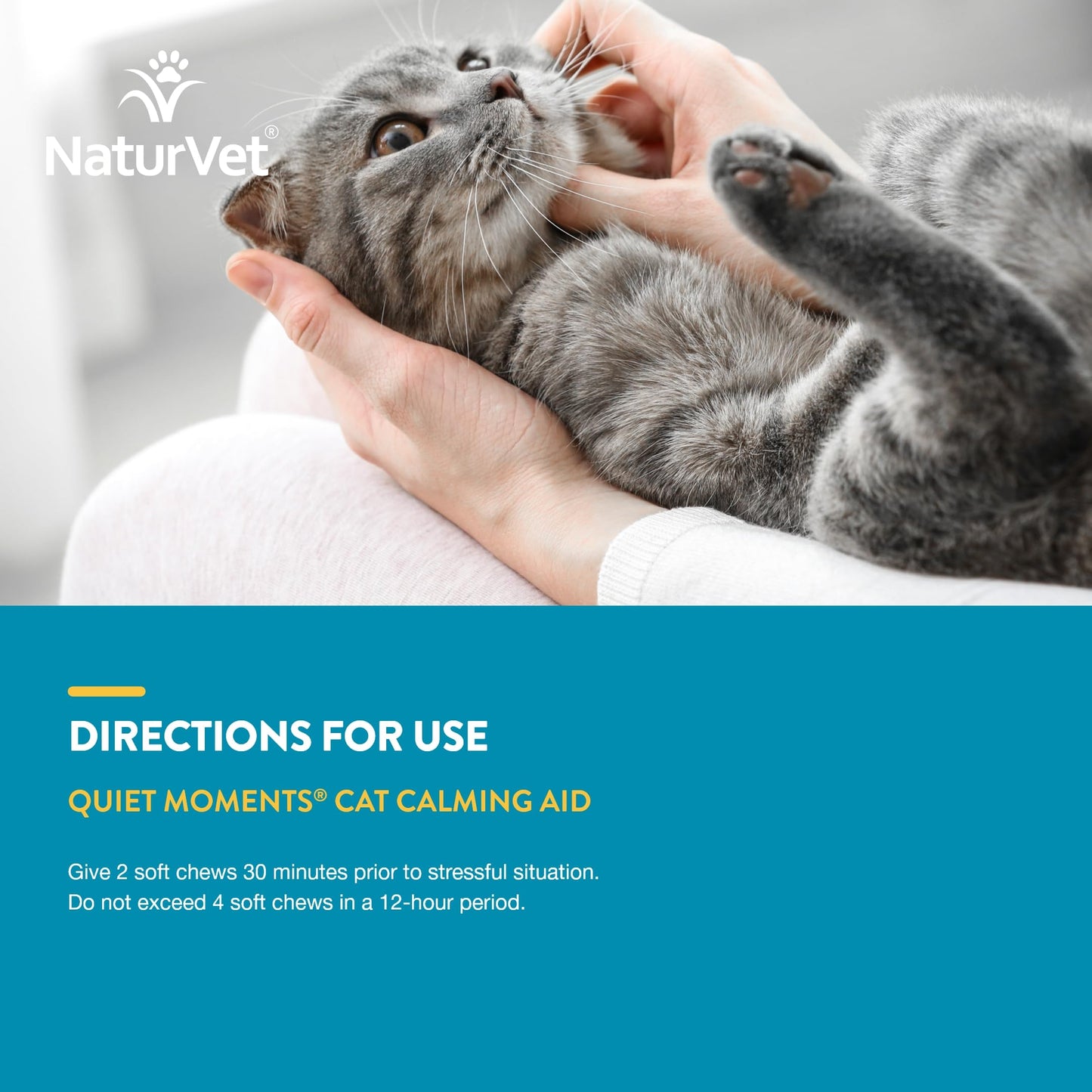 NaturVet Quiet Moments Calming Aid Cat Supplement Plus Melatonin – Helps Reduce Stress in Cats – for Pet Storm Anxiety, Motion Sickness, Grooming, Separation, Travel – 50 Ct. Soft Chews