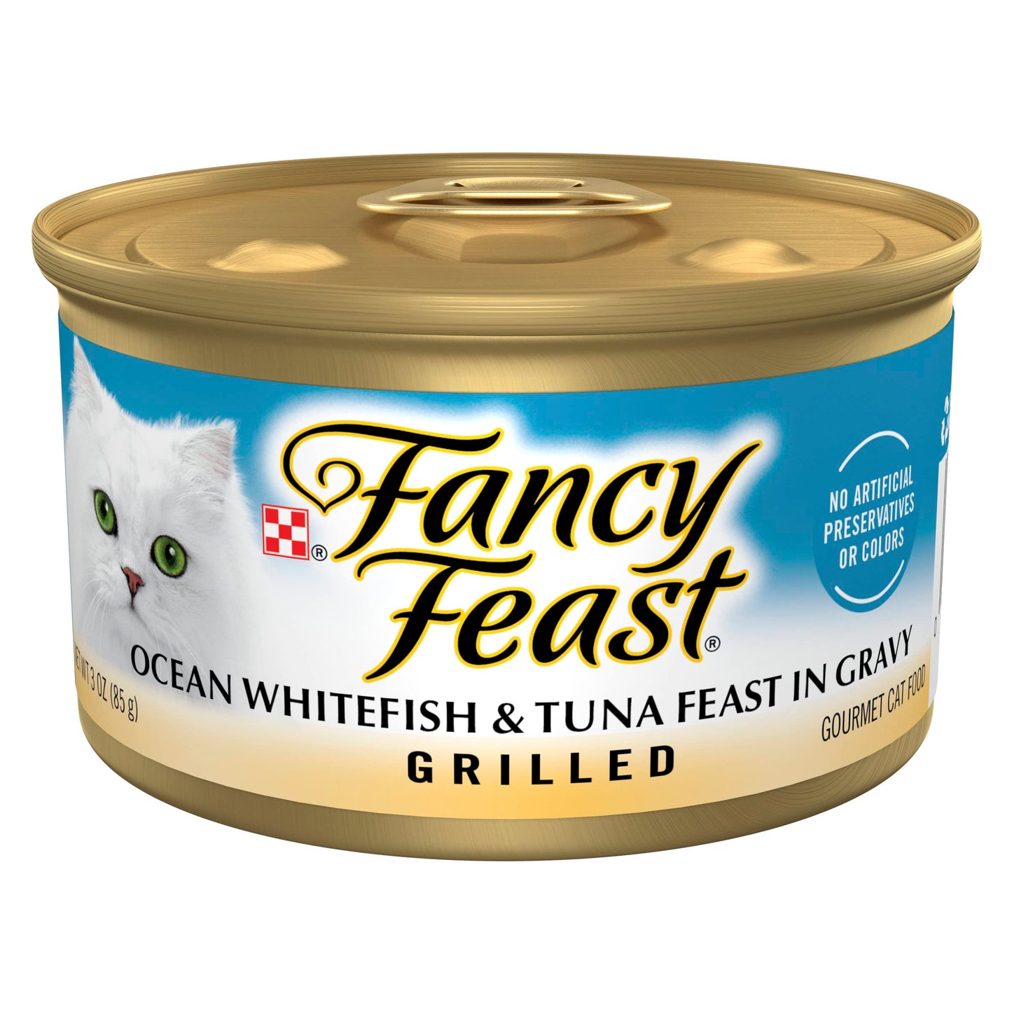 Purina Fancy Feast Grilled Wet Cat Food Ocean Whitefish and Tuna Feast in Wet Cat Food Gravy - (Pack of 24) 3 oz. Cans