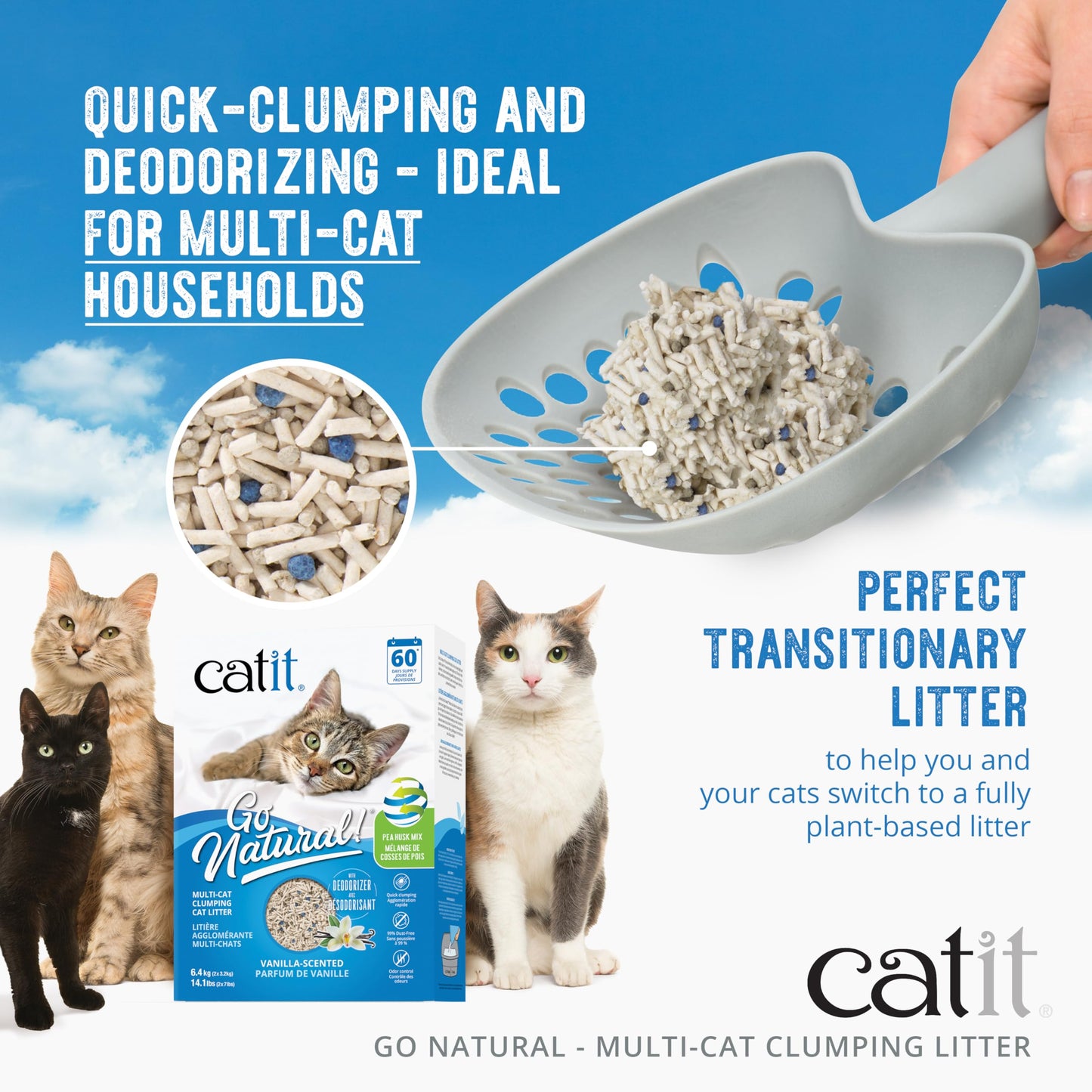 Catit Go Natural Plant-Based Cat Litter, Sustainable and Eco-Friendly, 99% Dust-Free, Low Tracking, High Absorption, Odor Control, Easy to Scoop