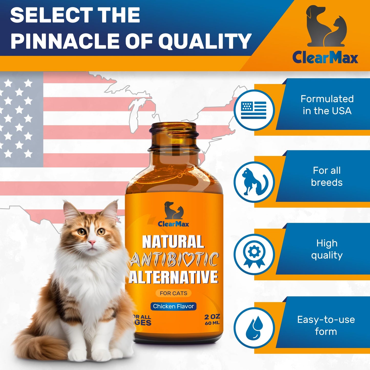 Cat Antibiotics for Infection & UTIs – Antibiotics for Cats to Help with Cough & Allergies – Herbal Supplement with All Natural Ingredients Supports Digestion and Hips & Joints – Chicken Flavor – 2 Oz