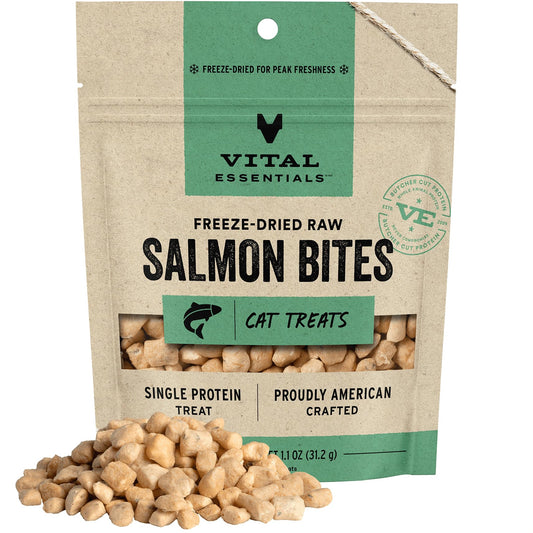 Vital Essentials Freeze Dried Raw Cat Treats, Salmon Bites, 1.1 oz