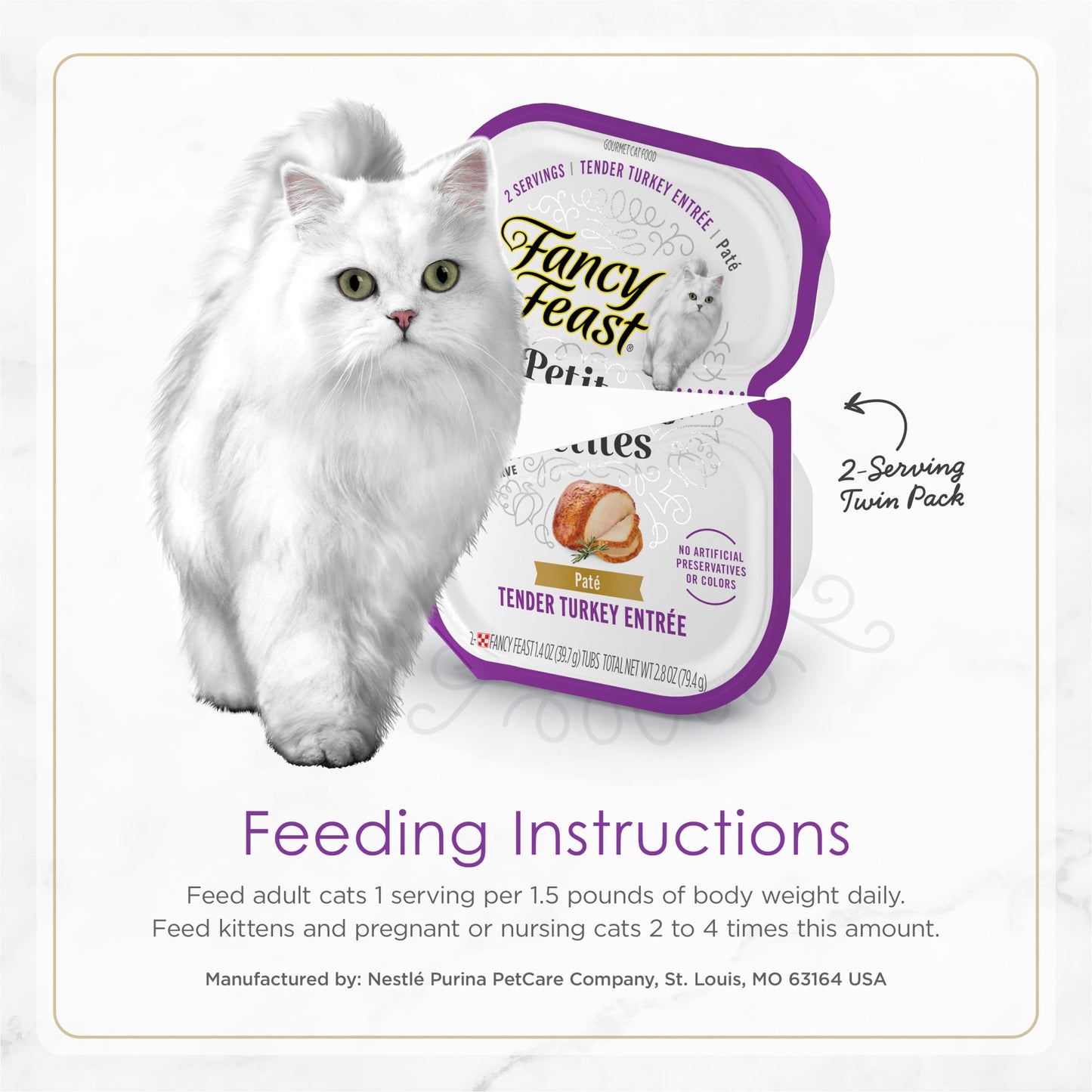 Purina Fancy Feast Gourmet Pate Wet Cat Food, Petites Tender Turkey Entree - (Pack of 12) 2.8 oz. Tubs