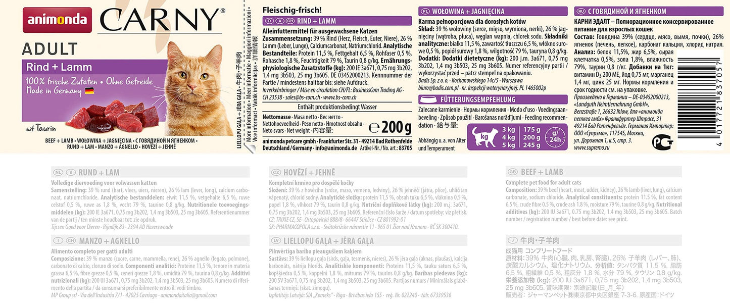 Carny Katzen Nassfutter Mix Herzhafte Variation (12 x 200g), Katzen Nassfutter ohne Getreide und Zucker für ausgewachsene Katzen von animonda mit frischen fleischlichen Zutaten