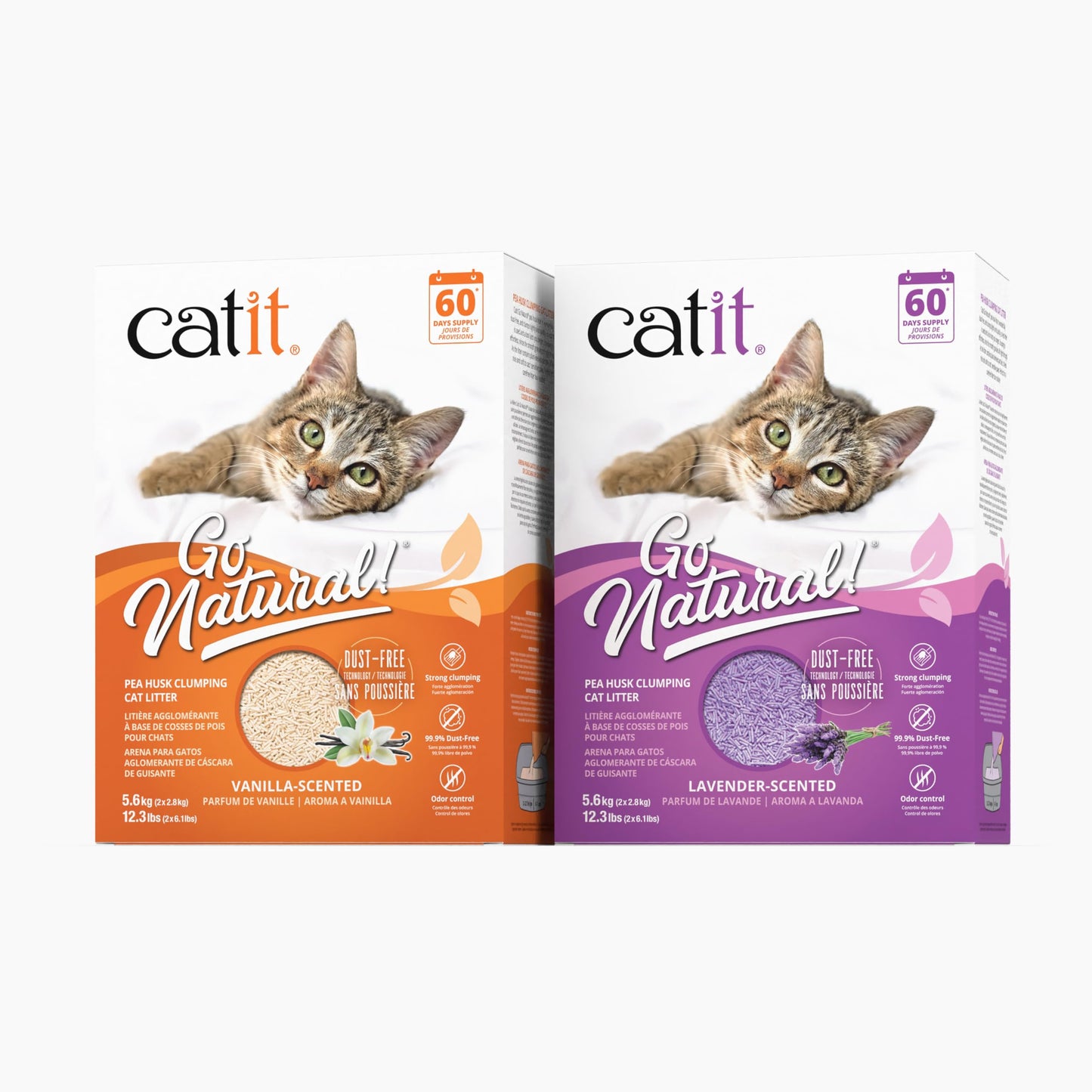 Catit - Go Natural Pea Husk Clumping Cat Litter - Lightweight, Dust Free, Easy Cleaning & Scooping, Flushable Kitty Litter with Odor Control & Subtle Fragrance - 12.3 Lbs, Vanilla Scented