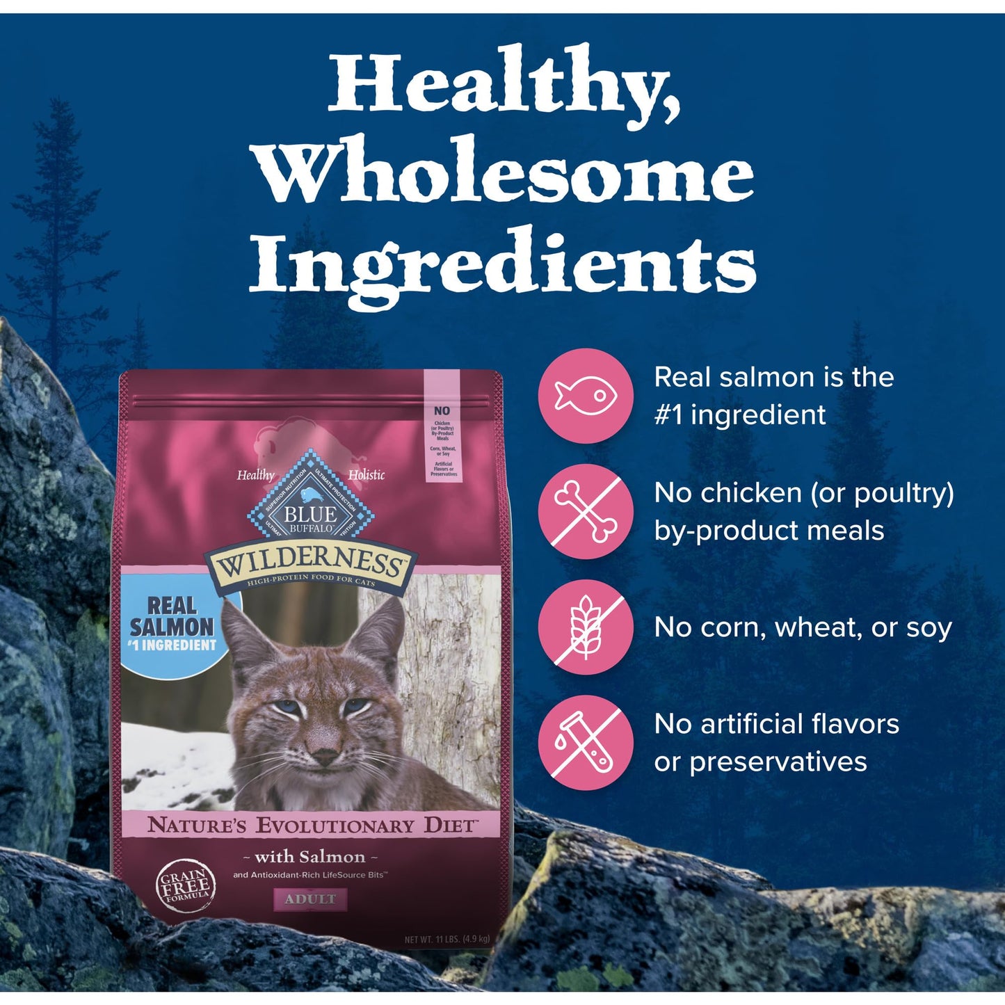 Blue Buffalo Wilderness Natural High Protein Grain Free Salmon Dry Food for Adult Cats 11 lbs.