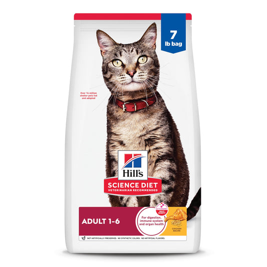 Hill's Science Diet Adult 1-6, Adult 1-6 Premium Nutrition, Dry Cat Food, Chicken Recipe, 7 lb Bag