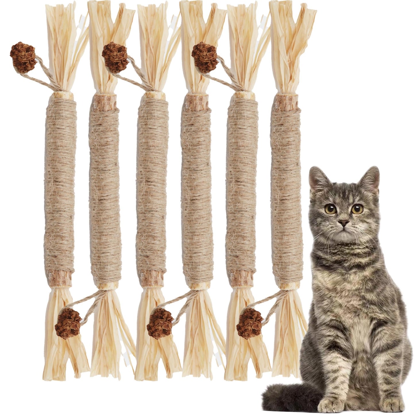 Leoezx Silvervine Sticks for Cats (6 Pcs),Natural Catnip Sticks,Cats Chew Dental Treat,Cats Toy Wand Interactive, Catnip Toys,Teething Toys for Kittens