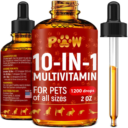 Liquid Multivitamin for Dogs | 10-in-1 Multivitamin for Cats | Vitamin B Complex for Cats & Dogs | Cranberry Supplement | for Urination, Digestion, Breathing & Movement | for All Pets Ages | 2 Oz