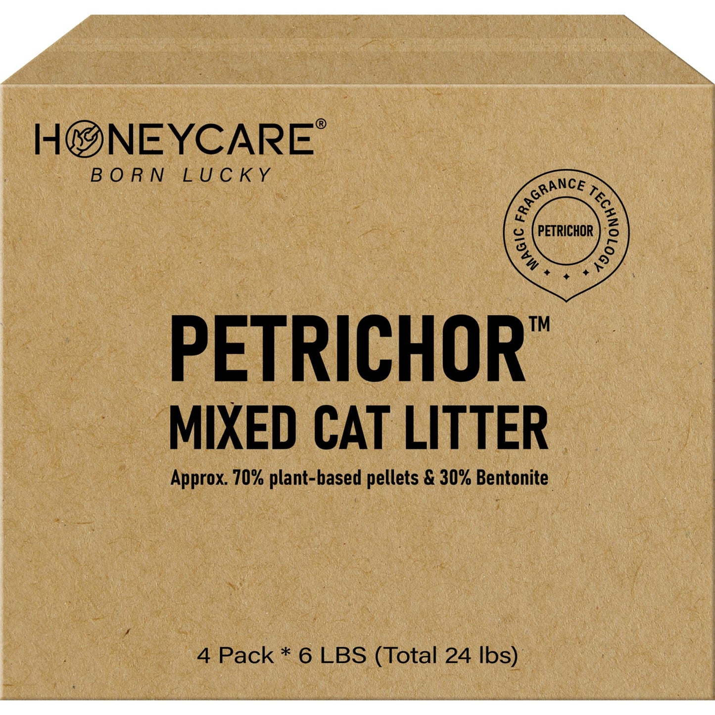 HONEY CARE Petrichor Mix Cat Litter I Tofu Cat Litter I Nature Plant-Based Pellets and Bentonite Sustainable Cat Litter I Low-Dust Qucik Clumping Superior Odor Control, 24-lbs Value Pack (6 lbs x 4)