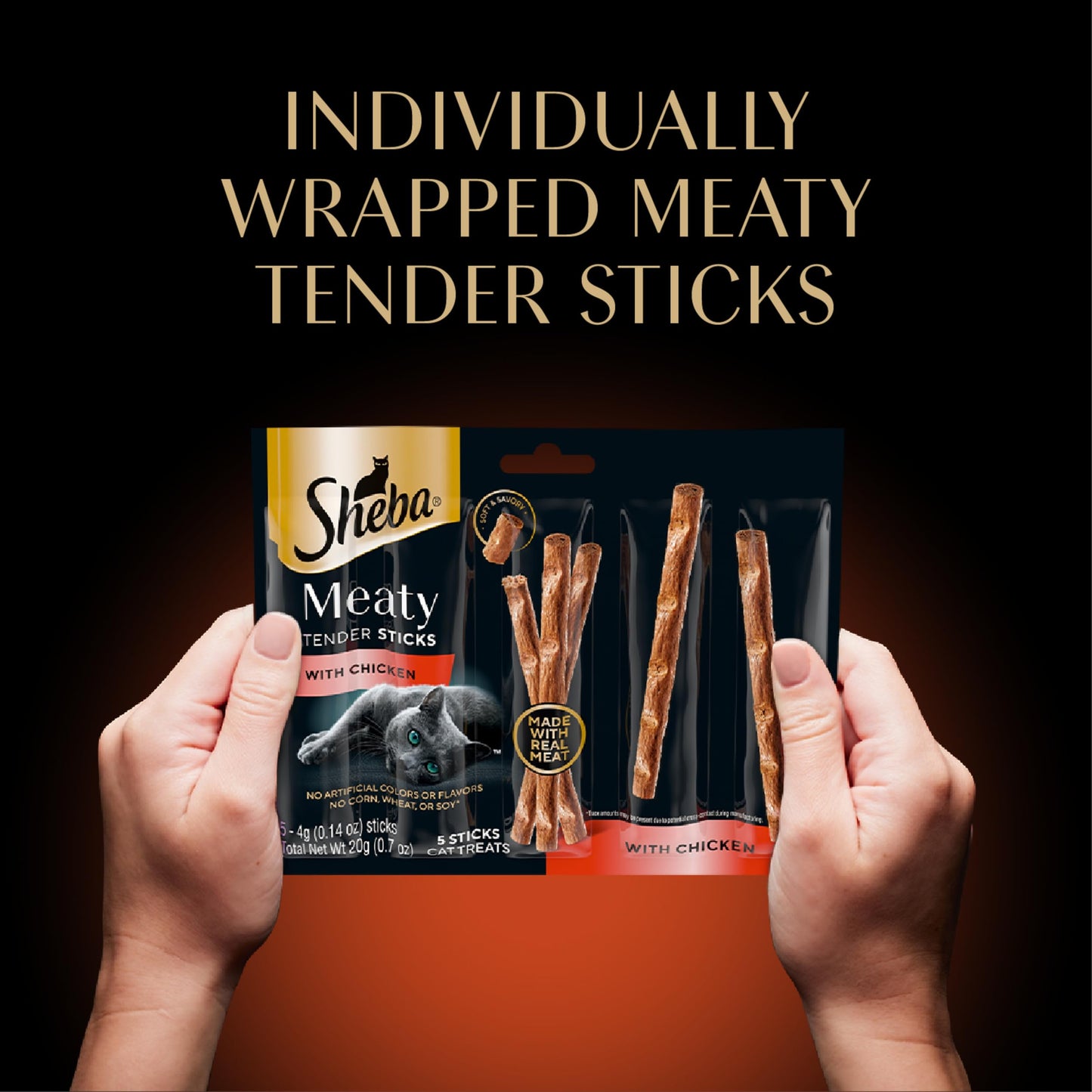 Sheba Meaty Tender Sticks Soft Cat Treats with Chicken, Tuna Flavor, and Salmon Flavor, 0.14 oz., 40 Count