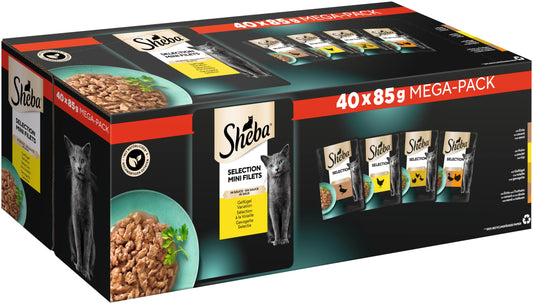 Sheba Katzennassfutter Selection in Sauce, 40 Portionsbeutel, 40x85g (1 Großpackung) – Katzenfutter nass, Geflügel Variation mit Ente, Huhn, Geflügel und Truthahn