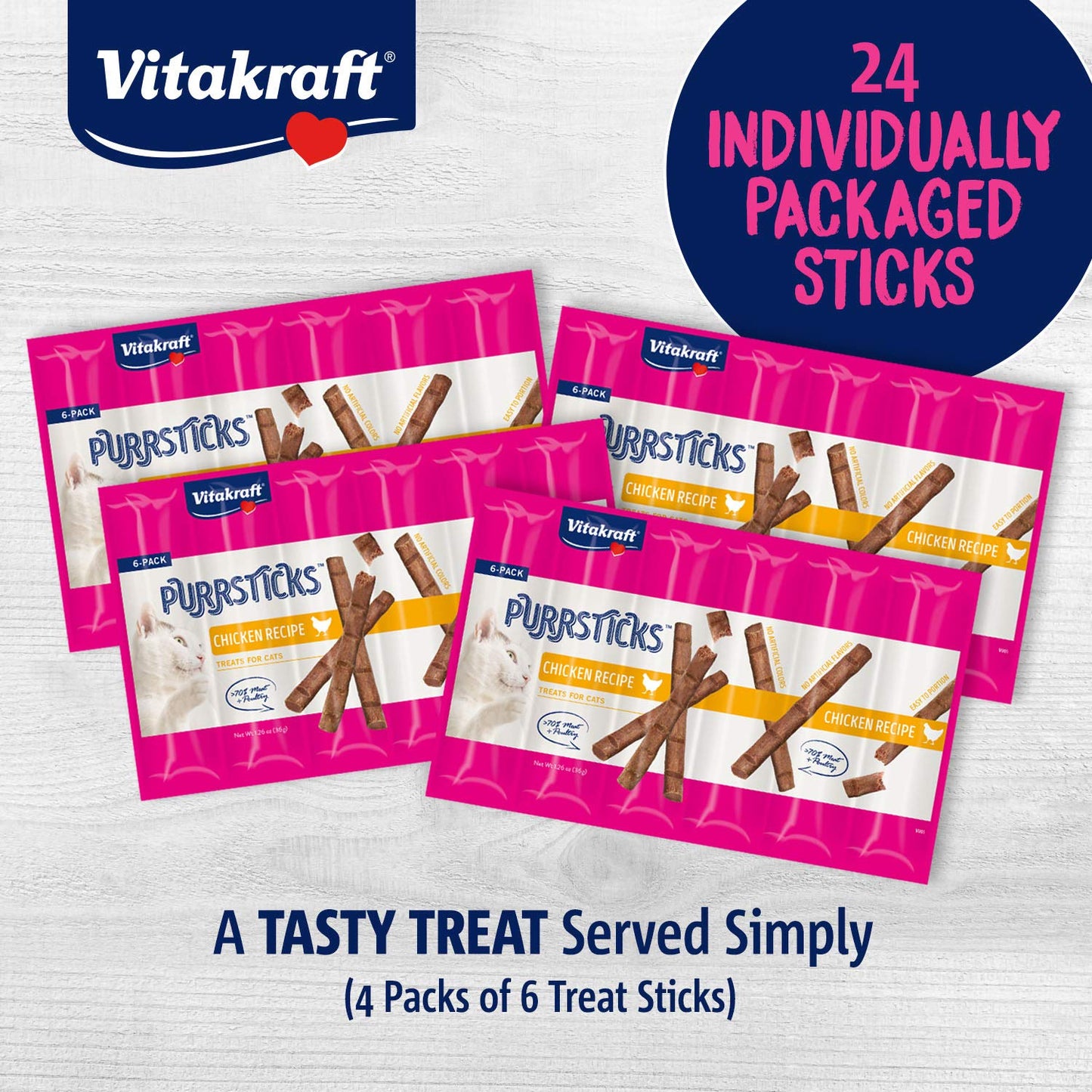 Vitakraft PurrSticks Meaty Cat Sticks - Chicken & Chicken with Salmon - Segmented and Breakable Meatstick - Deliciously Tender - Multi Pack of 4