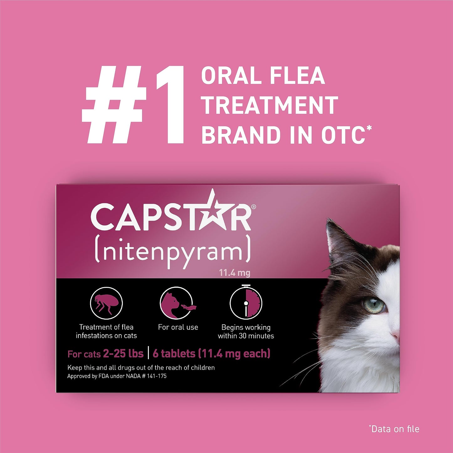 CAPSTAR (nitenpyram) Oral Flea Treatment for Cats, Fast Acting Tablets Start Killing Fleas in 30 Minutes, Cats 2-25 lbs, 6 Doses